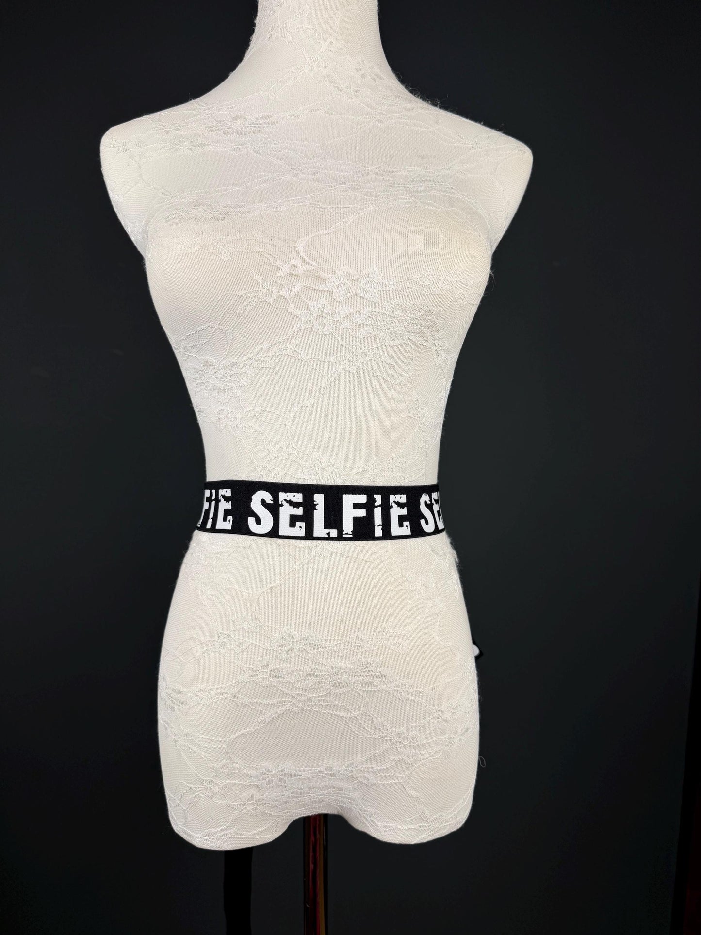 Selfie Elastic, Woven Elastic, Black, White Print Grip Elastic - 1/2" Non-Slip B