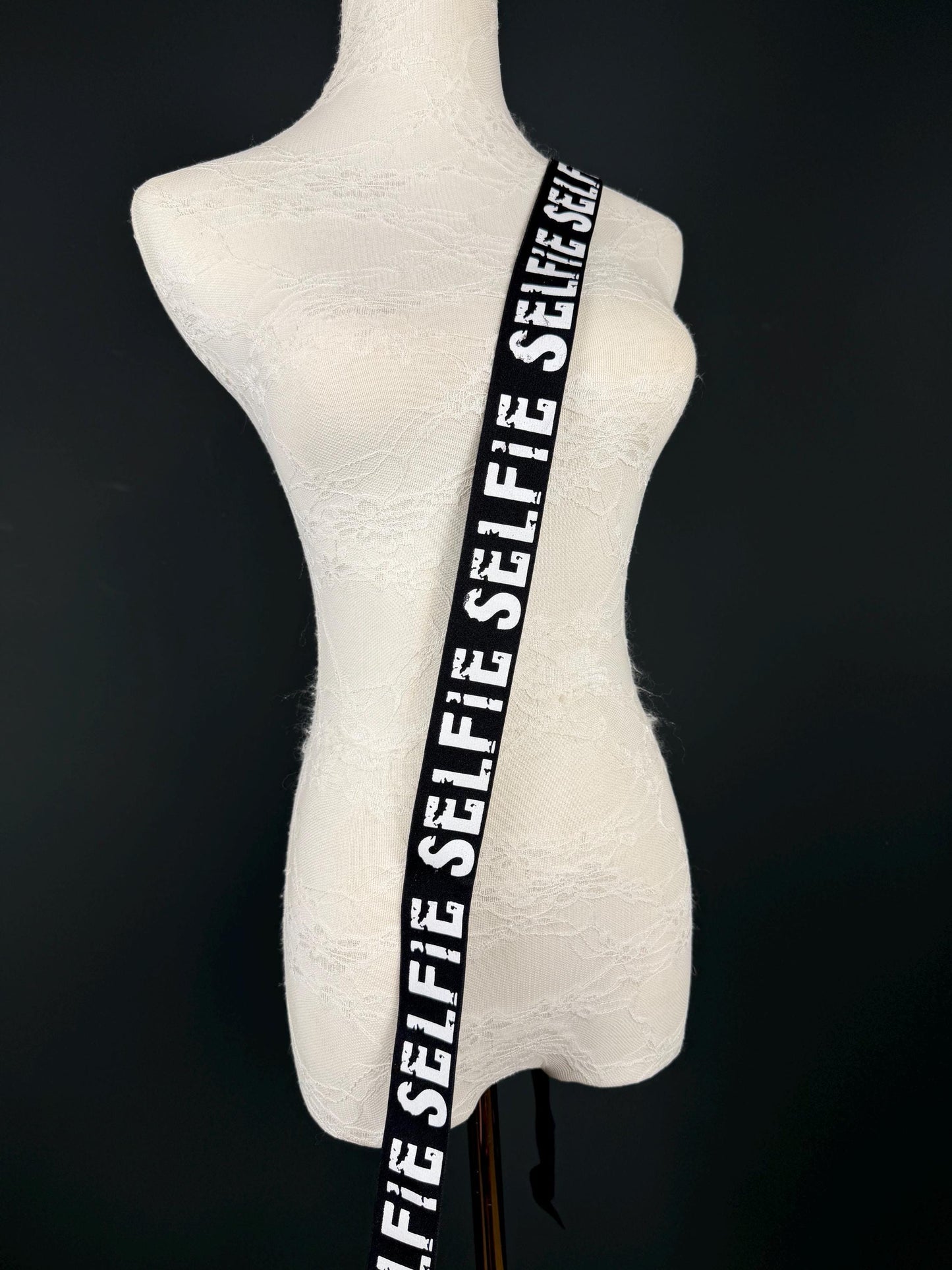 Selfie Elastic, Woven Elastic, Black, White Print Grip Elastic - 1/2" Non-Slip B