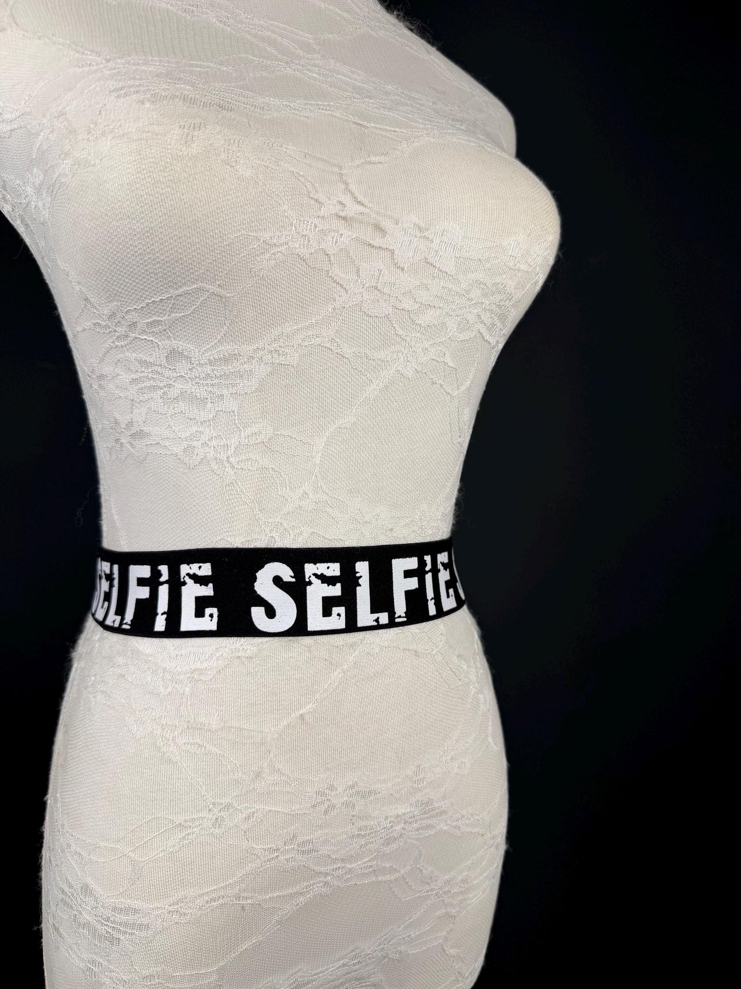 Selfie Elastic, Woven Elastic, Black, White Print Grip Elastic - 1/2" Non-Slip B