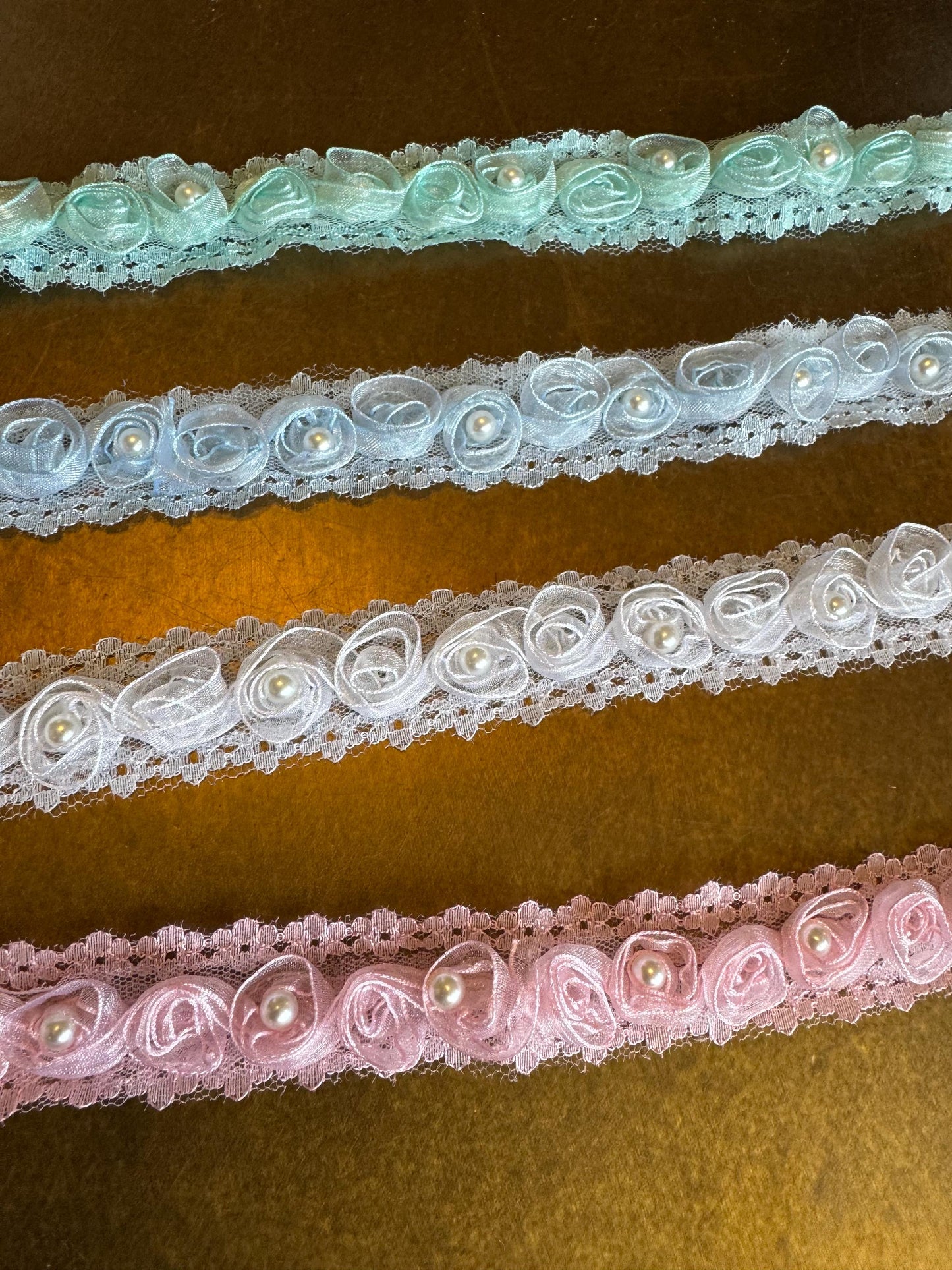 Rose Trim, 3D Pearl Rose Tape, Sew on, Roses, Pink, Mint Green, Blue, White, Rose Tape, Haberdashery, Sewing, Crafts, Floral Tape