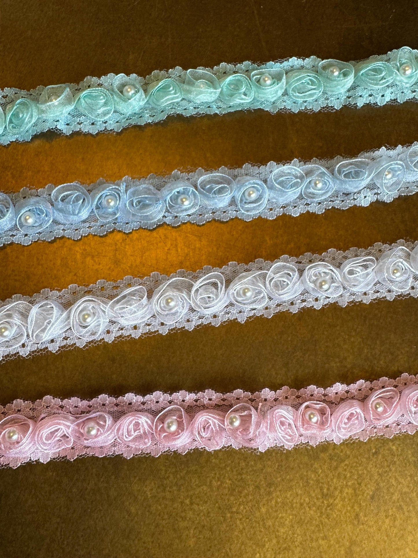 Rose Trim, 3D Pearl Rose Tape, Sew on, Roses, Pink, Mint Green, Blue, White, Rose Tape, Haberdashery, Sewing, Crafts, Floral Tape