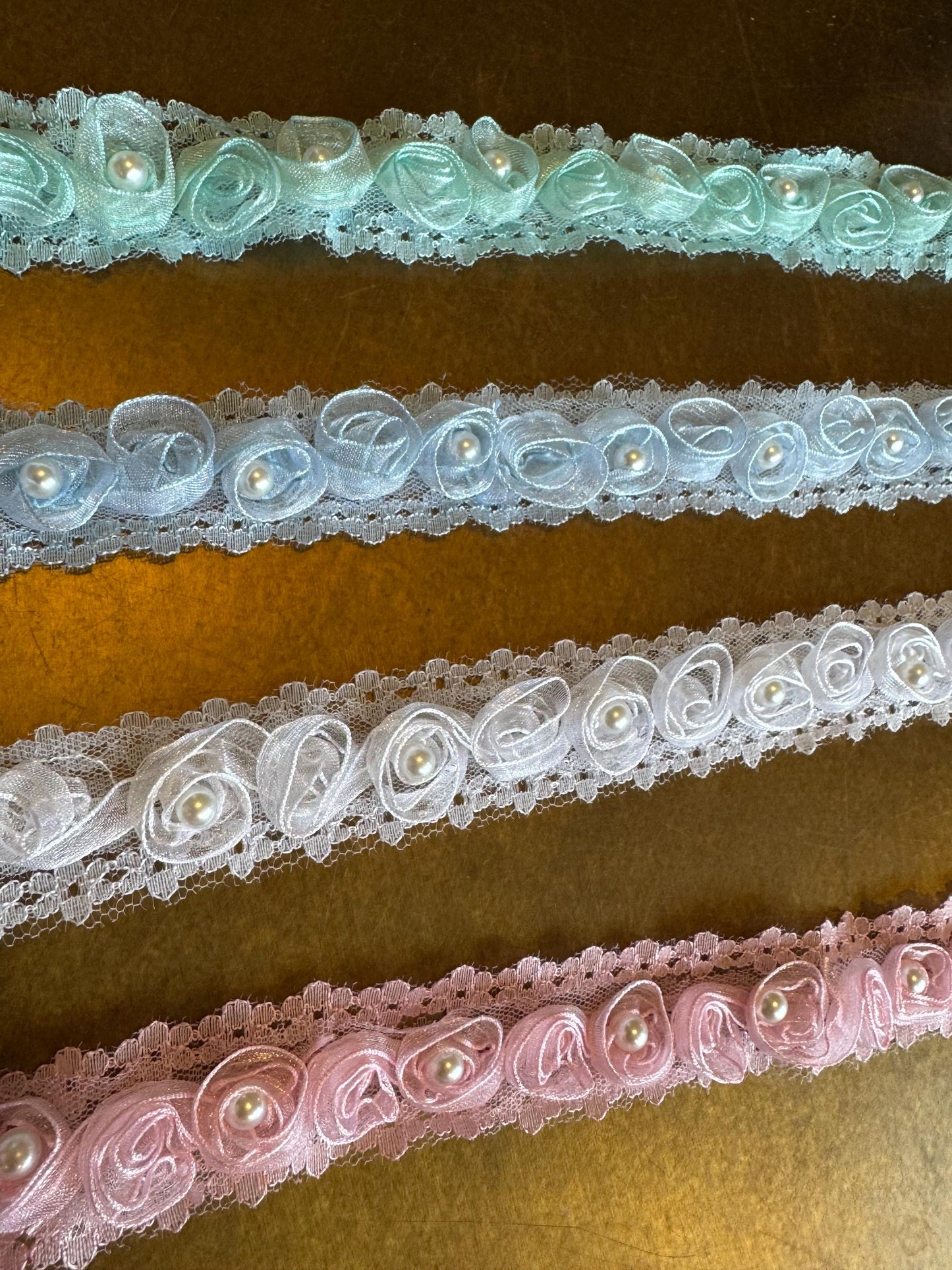 Rose Trim, 3D Pearl Rose Tape, Sew on, Roses, Pink, Mint Green, Blue, White, Rose Tape, Haberdashery, Sewing, Crafts, Floral Tape