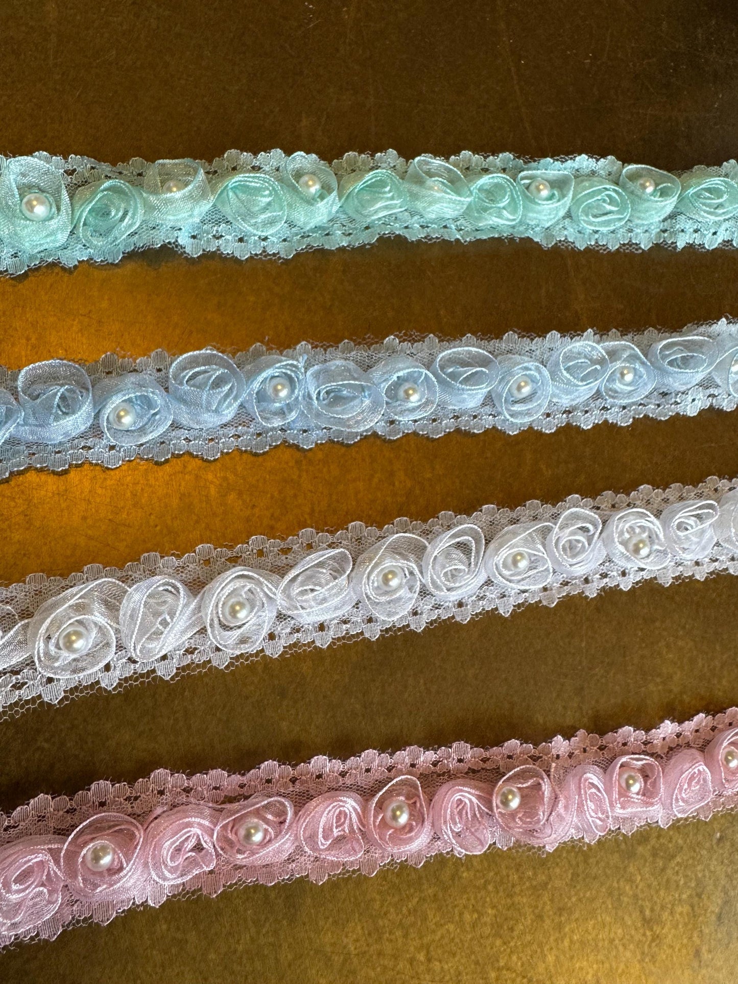 Rose Trim, 3D Pearl Rose Tape, Sew on, Roses, Pink, Mint Green, Blue, White, Rose Tape, Haberdashery, Sewing, Crafts, Floral Tape