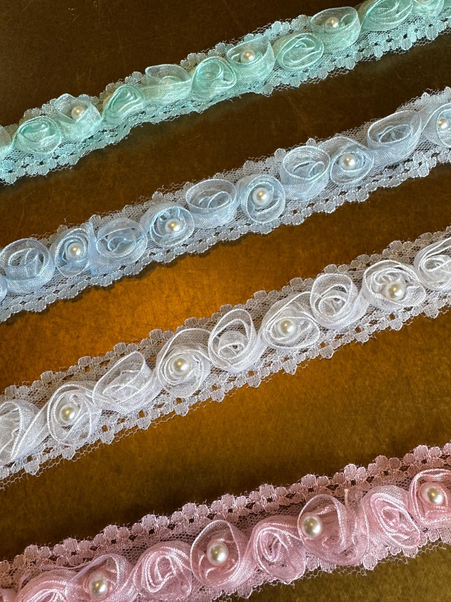 Rose Trim, 3D Pearl Rose Tape, Sew on, Roses, Pink, Mint Green, Blue, White, Rose Tape, Haberdashery, Sewing, Crafts, Floral Tape