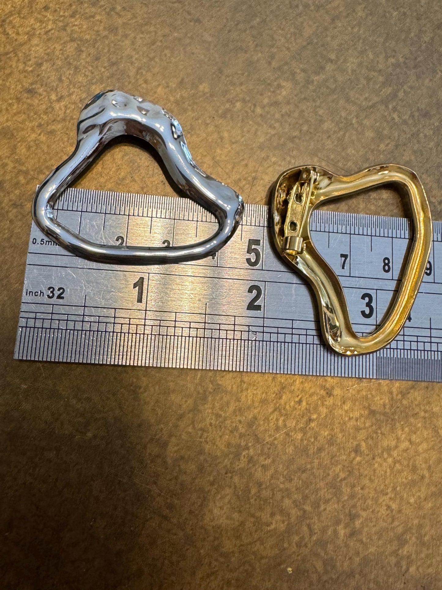 Irregular Metal Buckle, Swimwear, Clothing, Gold or Silver Finish, Unusual Design (1 3/4")