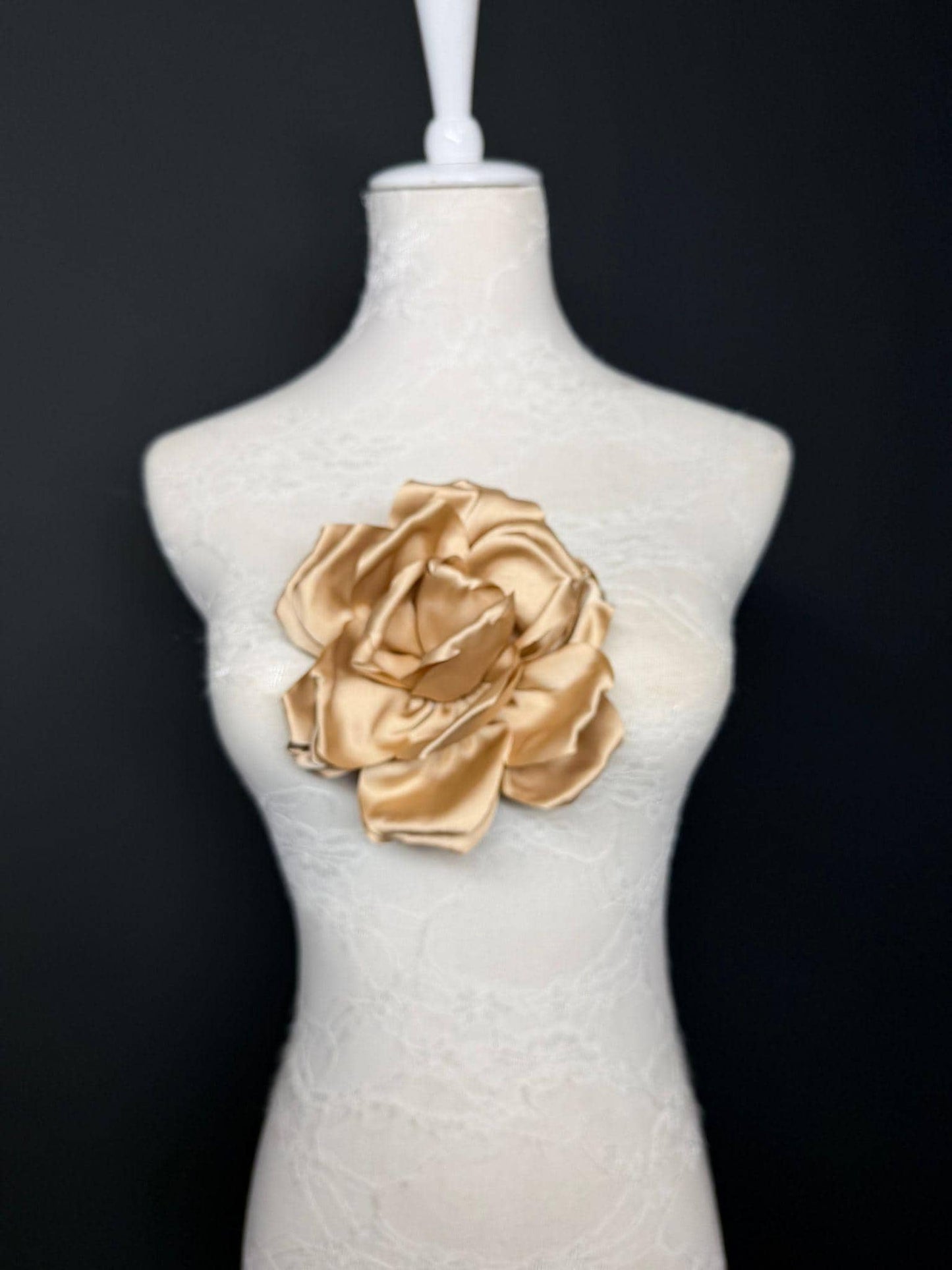 Cerise Handmade Satin Corsage Flower, Pin-On Brooch (6" Wide)