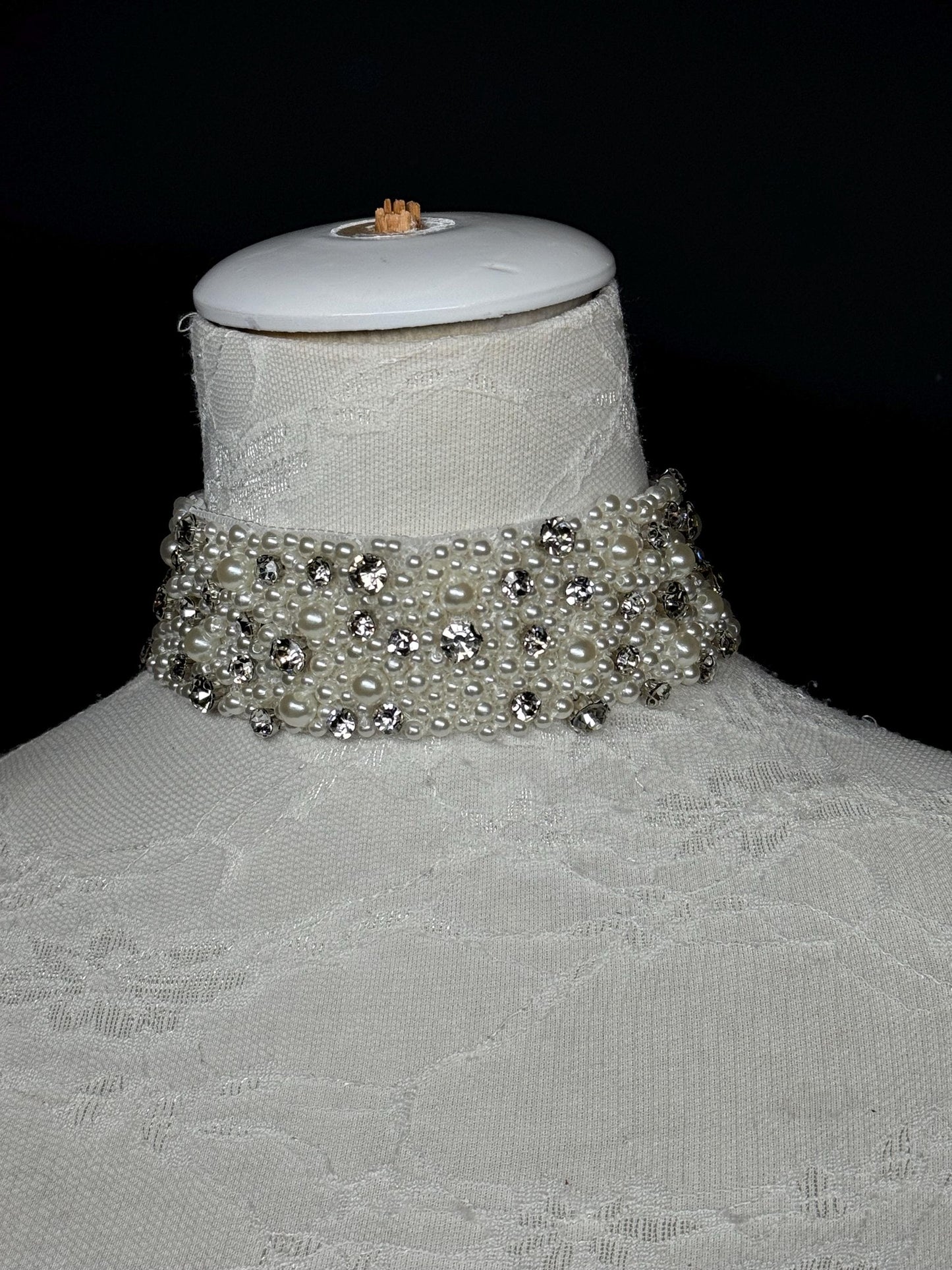 Jewel Rhinestone with Pearl Choker Handmade, Exclusive FAN Design