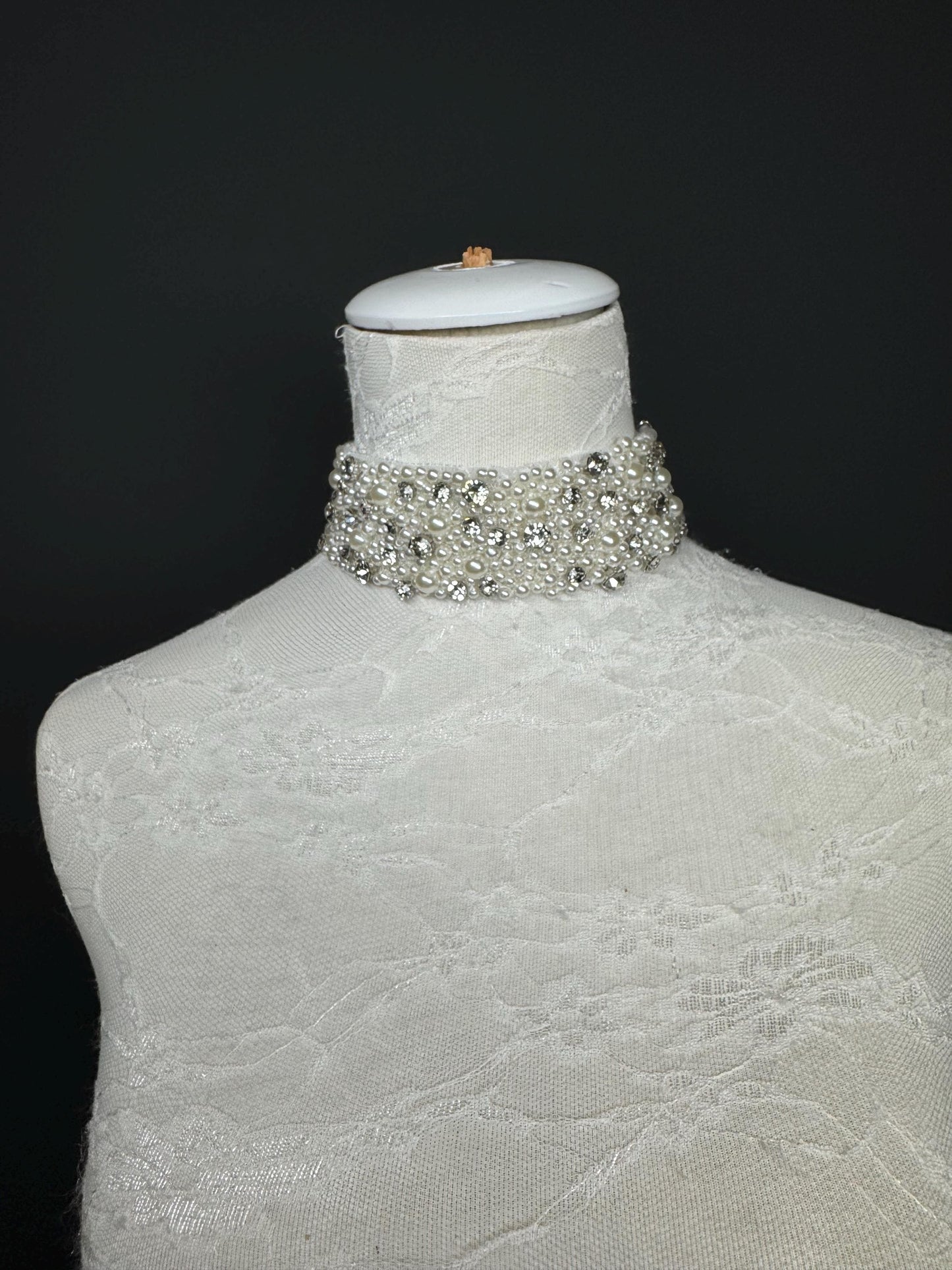 Jewel Rhinestone with Pearl Choker Handmade, Exclusive FAN Design