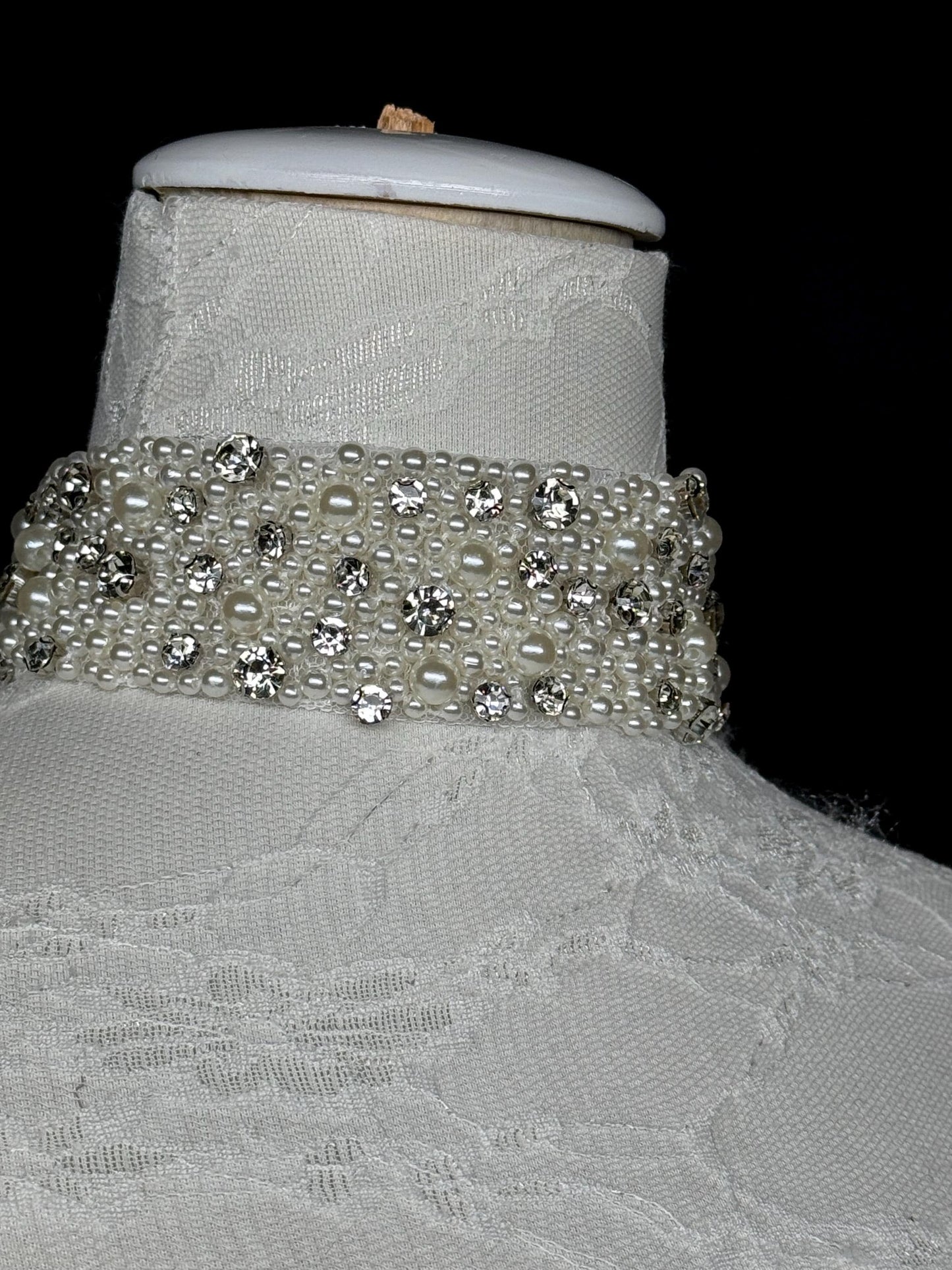 Jewel Rhinestone with Pearl Choker Handmade, Exclusive FAN Design