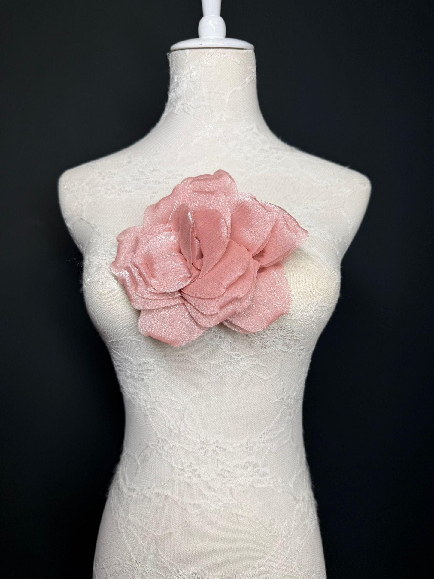 Grey Handmade Organza Corsage Flower, Pin-On Brooch (6" Wide)