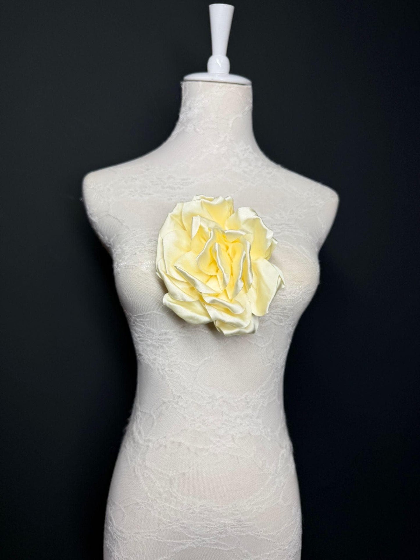 Cream Handmade Satin Corsage Flower, Pin-On Brooch (6" Wide)