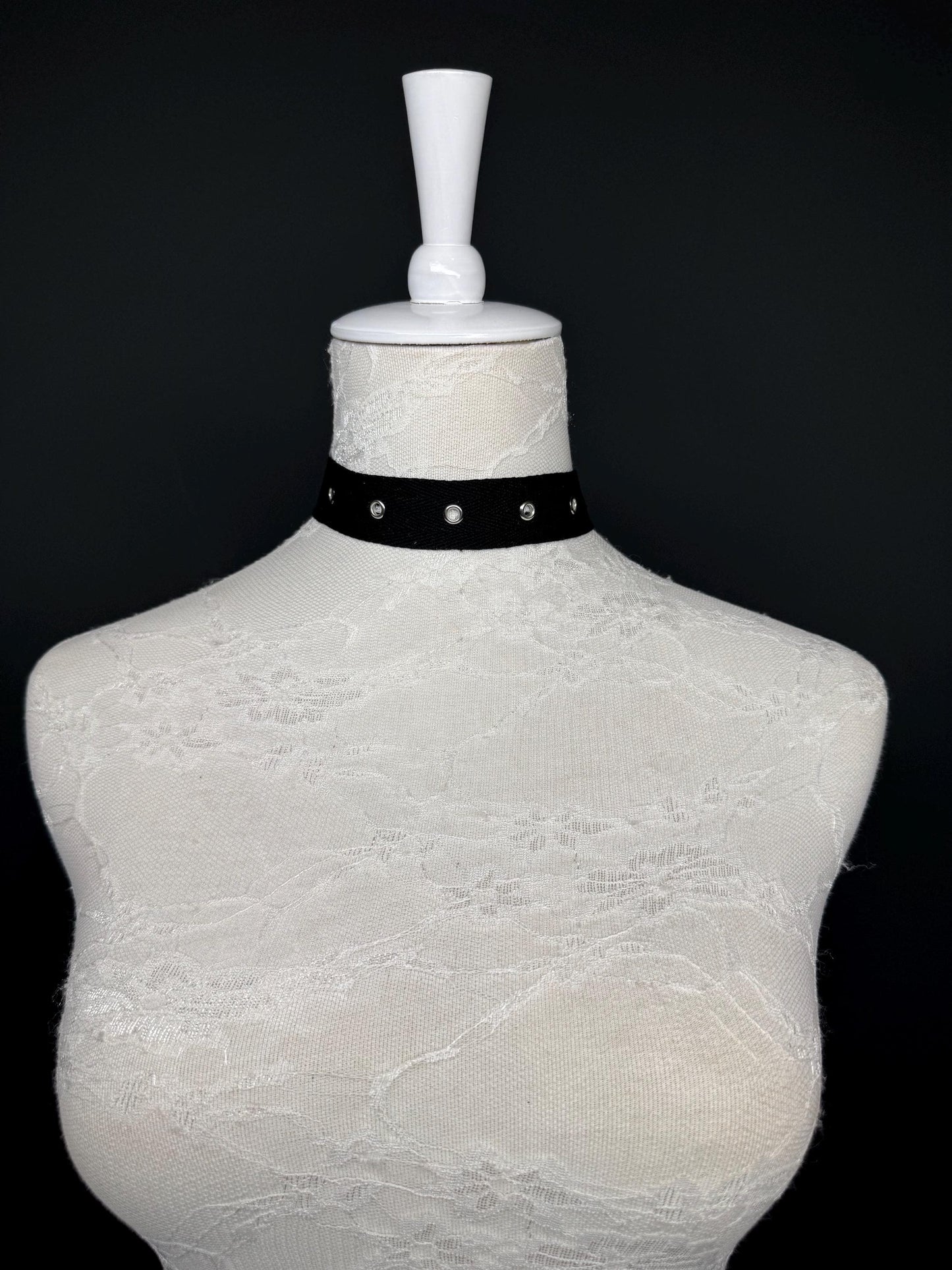 Eyelet Cotton Choker: Silver or Gold Chain, Handmade