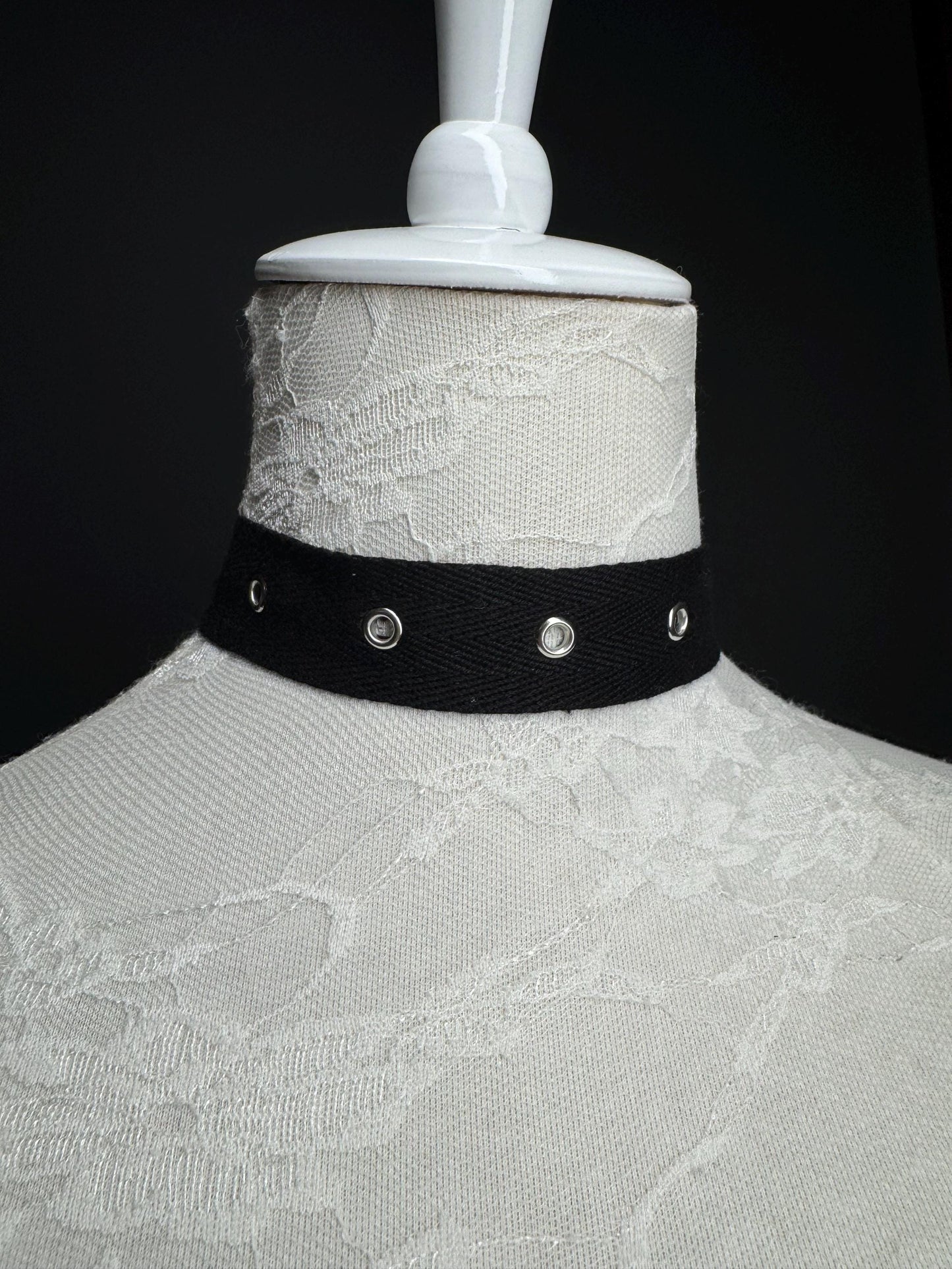 Eyelet Cotton Choker: Silver or Gold Chain, Handmade