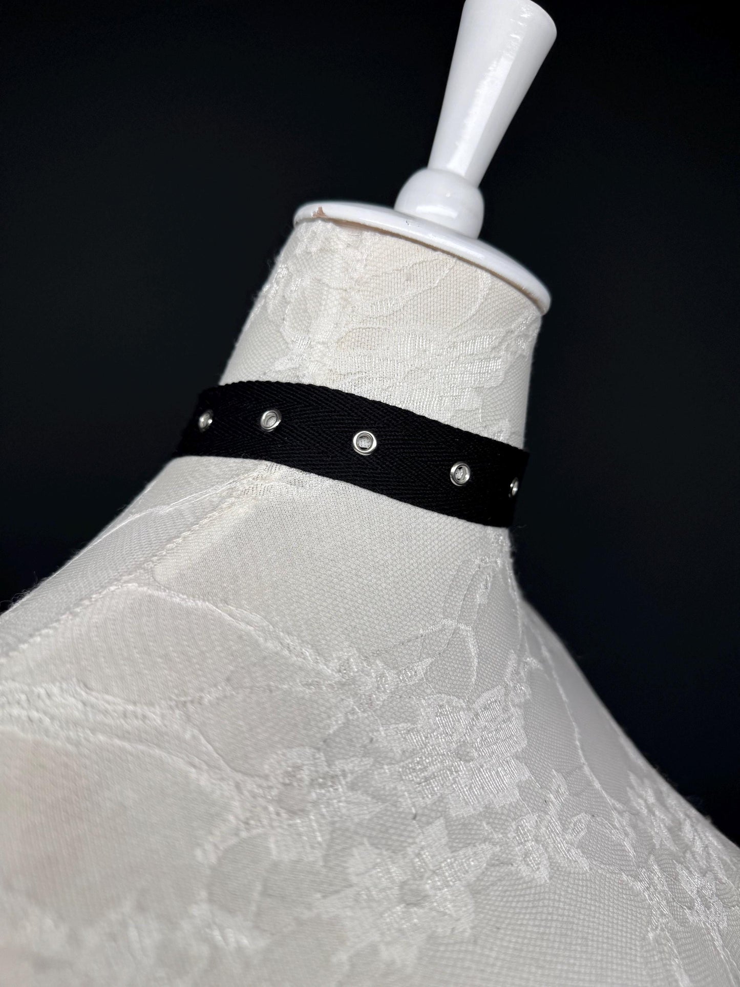 Eyelet Cotton Choker: Silver or Gold Chain, Handmade