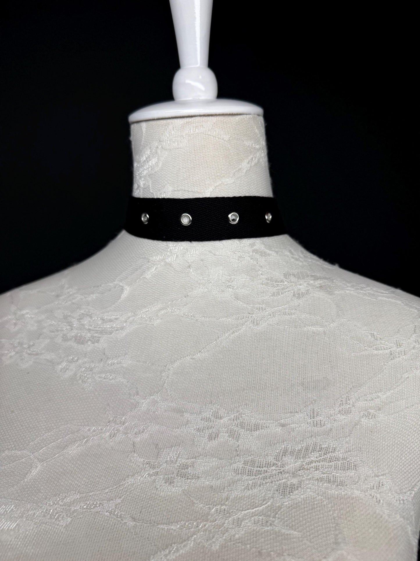 Eyelet Cotton Choker: Silver or Gold Chain, Handmade