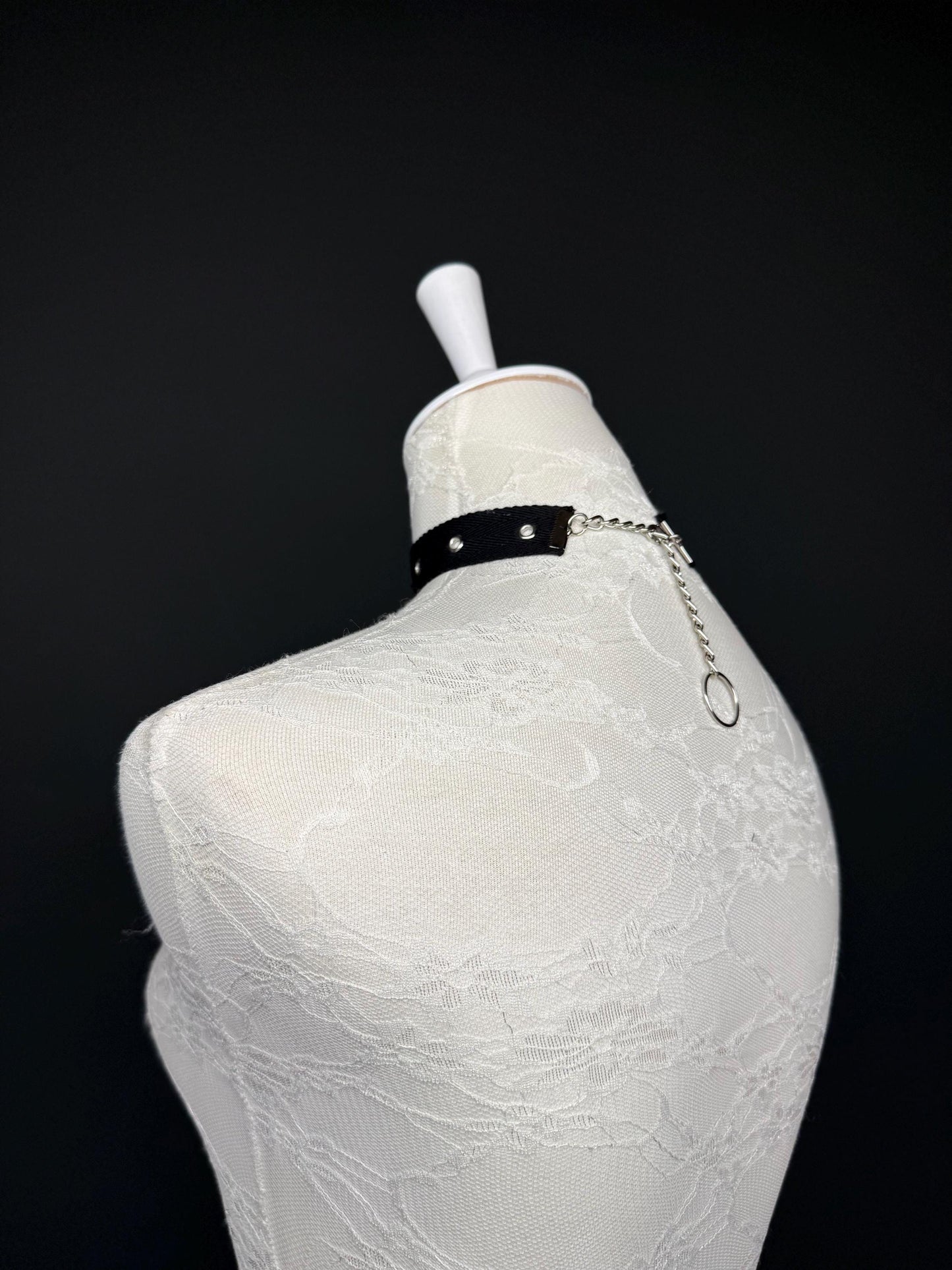 Eyelet Cotton Choker: Silver or Gold Chain, Handmade