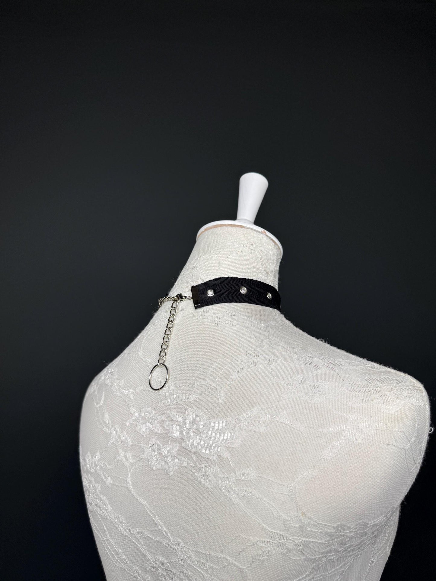Eyelet Cotton Choker: Silver or Gold Chain, Handmade