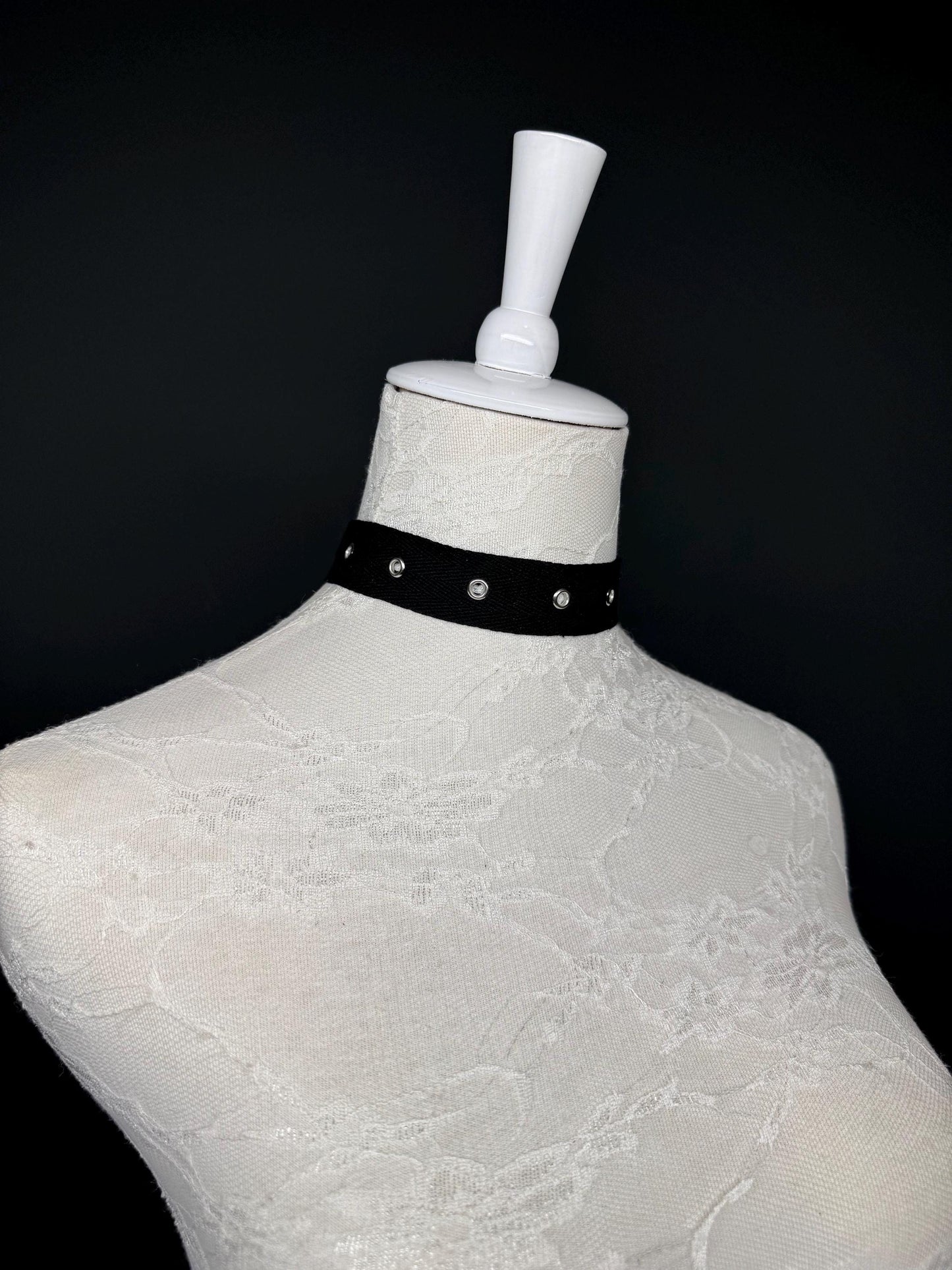 Eyelet Cotton Choker: Silver or Gold Chain, Handmade