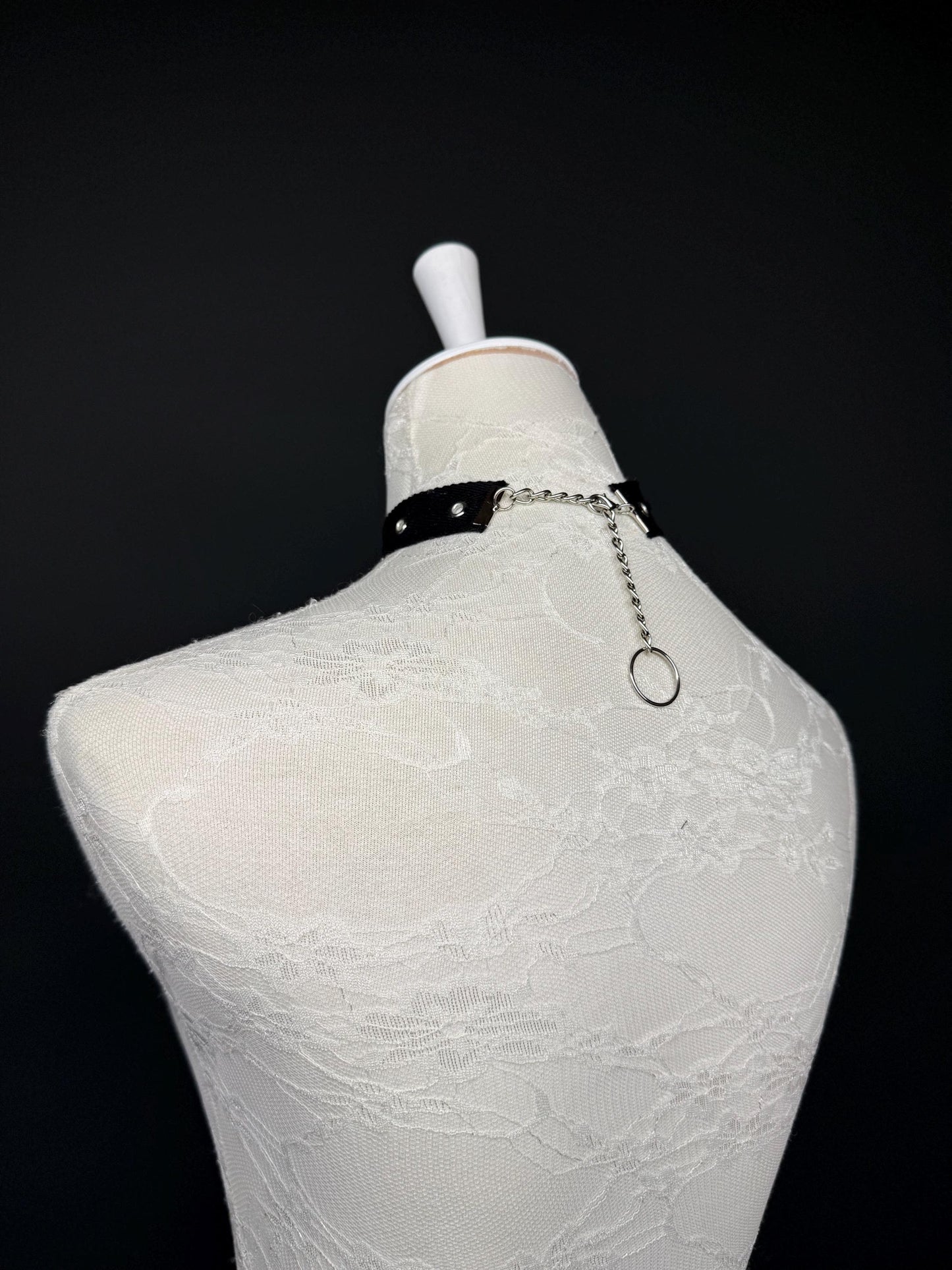 Eyelet Cotton Choker: Silver or Gold Chain, Handmade
