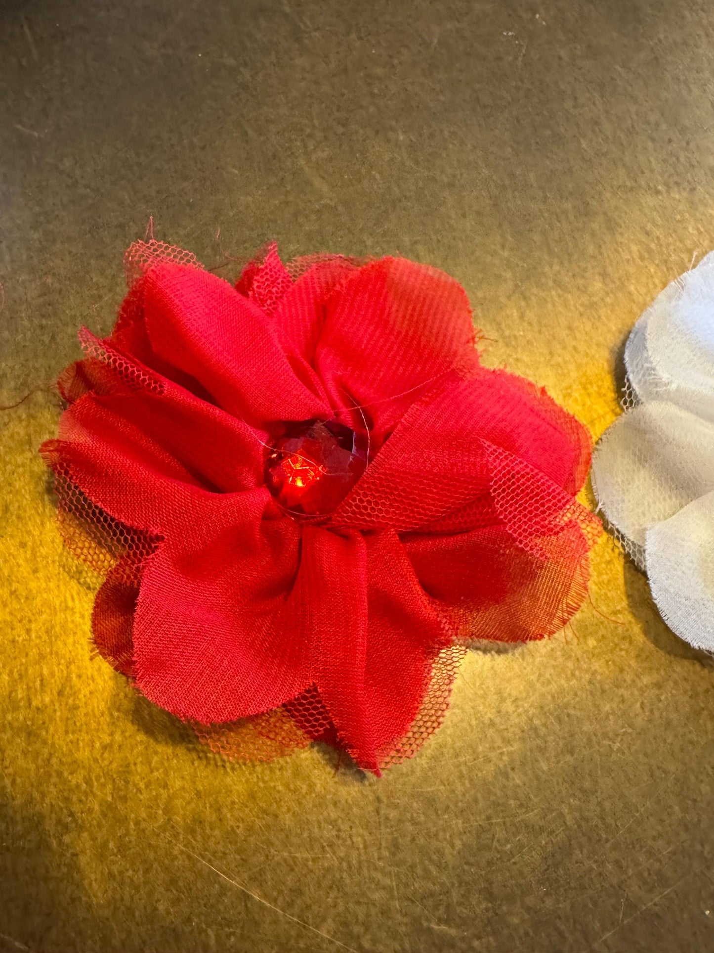 Corsage Flower, Red, Ivory, 4” Wide, Large Pin on Corsage, Bridal, Clothing, Fashion, Hat, Accessory, Fashion, FAN Design