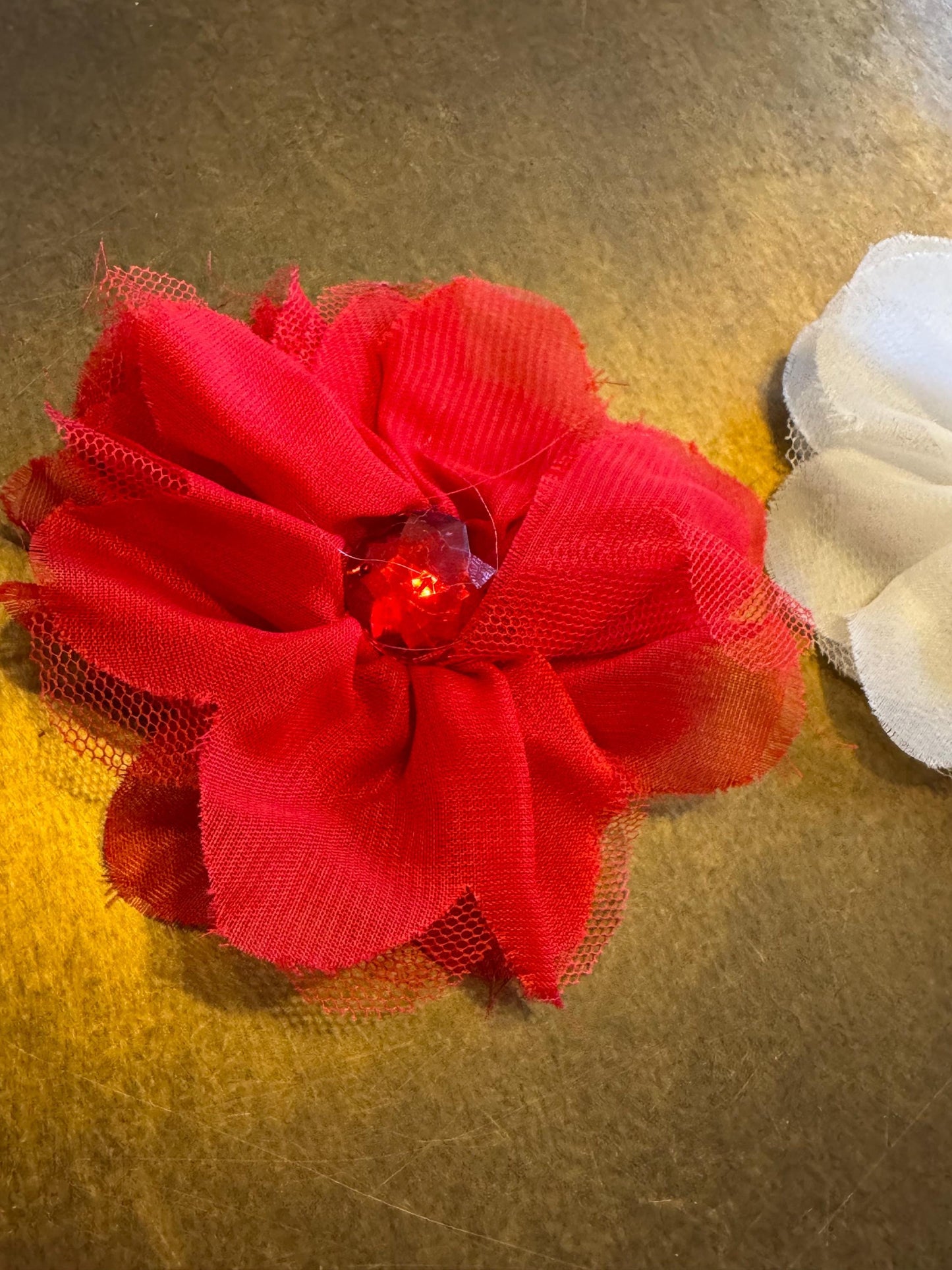 Corsage Flower, Red, Ivory, 4” Wide, Large Pin on Corsage, Bridal, Clothing, Fashion, Hat, Accessory, Fashion, FAN Design