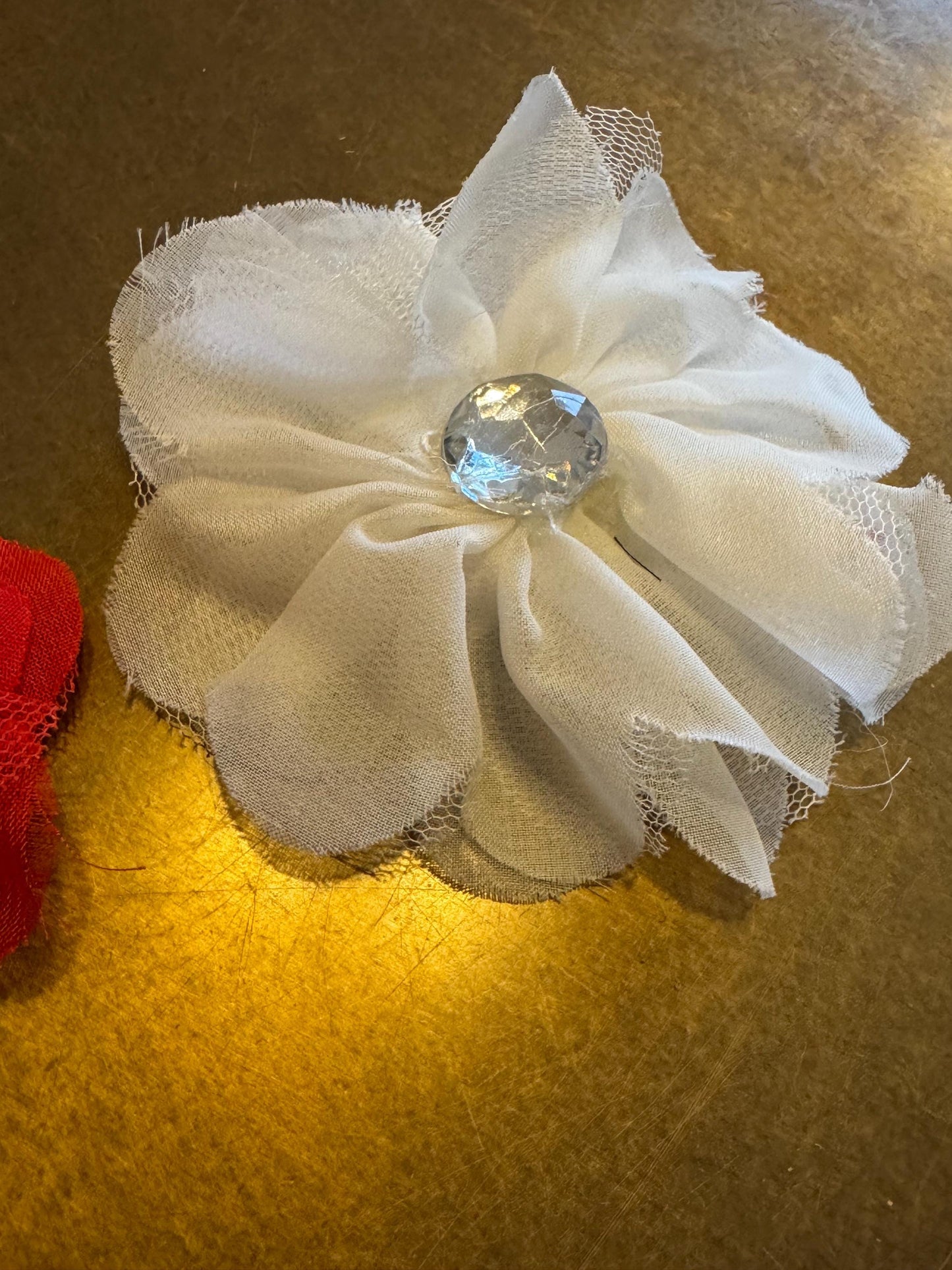 Corsage Flower, Red, Ivory, 4” Wide, Large Pin on Corsage, Bridal, Clothing, Fashion, Hat, Accessory, Fashion, FAN Design