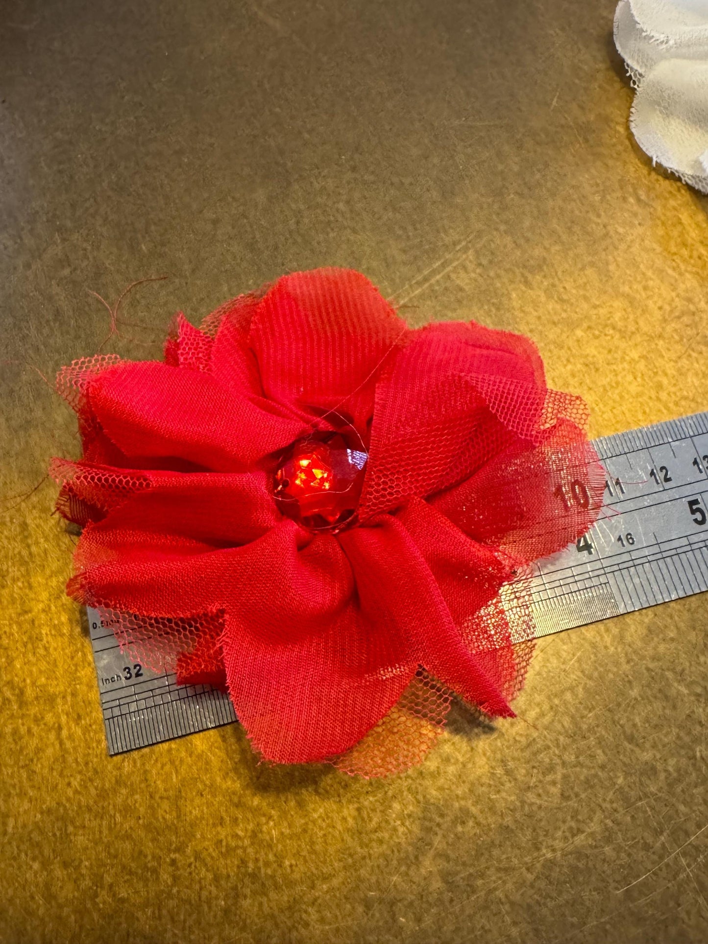 Corsage Flower, Red, Ivory, 4” Wide, Large Pin on Corsage, Bridal, Clothing, Fashion, Hat, Accessory, Fashion, FAN Design