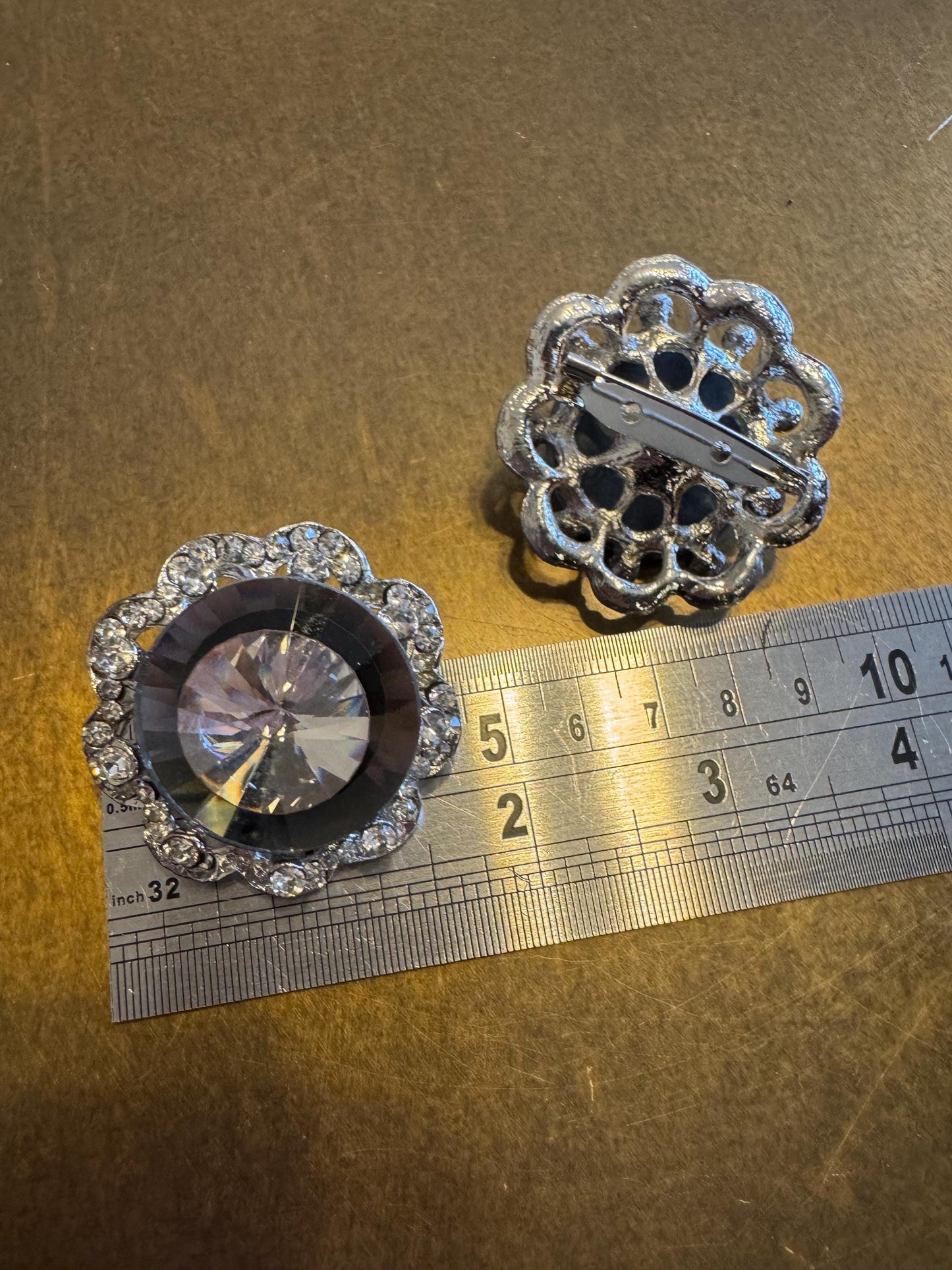 Large Rhinestone Jewel Brooch, Silver Diamanté Brooch, Pin on, Bridal, Wedding, Bling, Jewel, Accessory, 1 3/4” Wide, Gift, Brooch