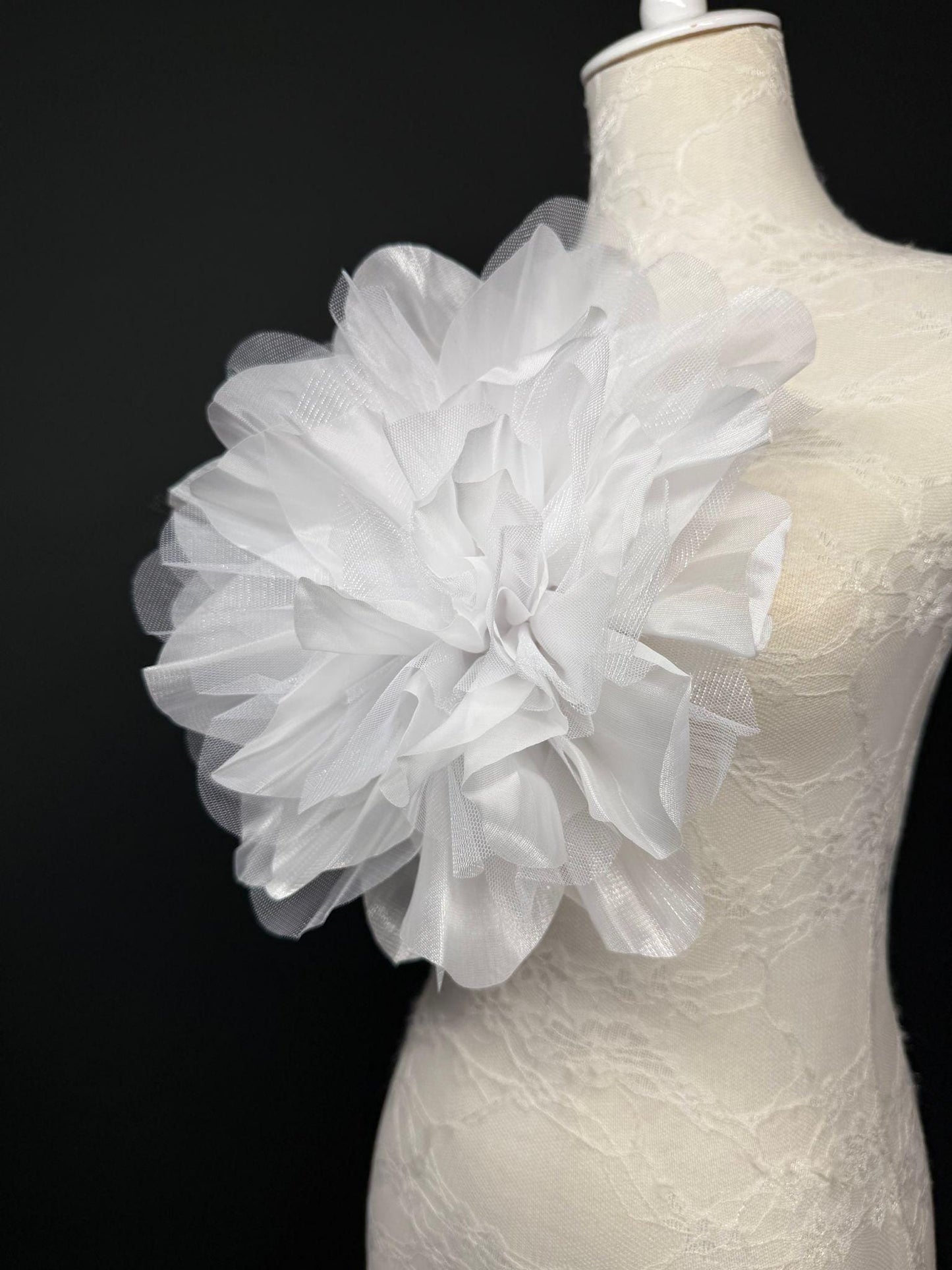 Oversized Large Organza Corsage Flower, White , 5 colours, 11”, 27cm