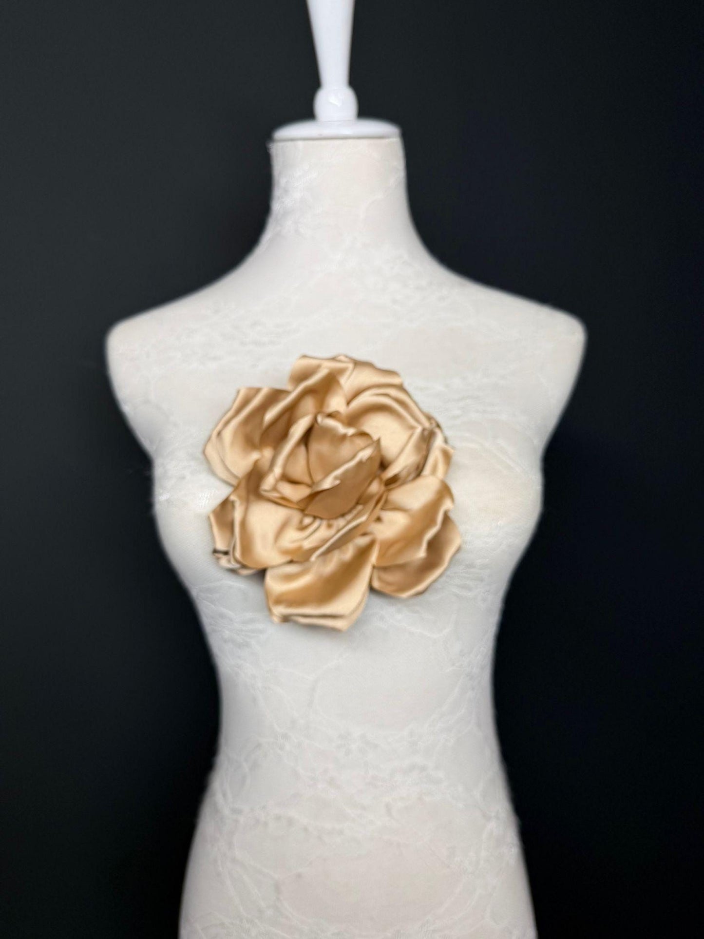 Green Handmade Satin Corsage Flower, Pin-On Brooch (6" Wide)