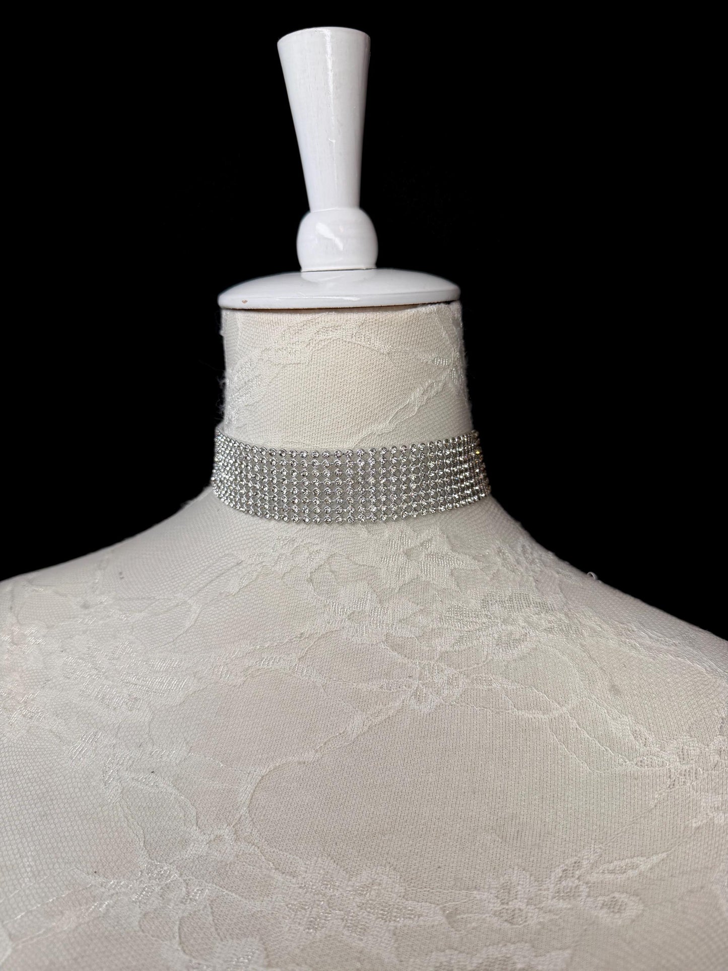 Rhinestone Choker: Handmade Elegant Bridal Necklace Choker, Diamante, Jewels, Silver