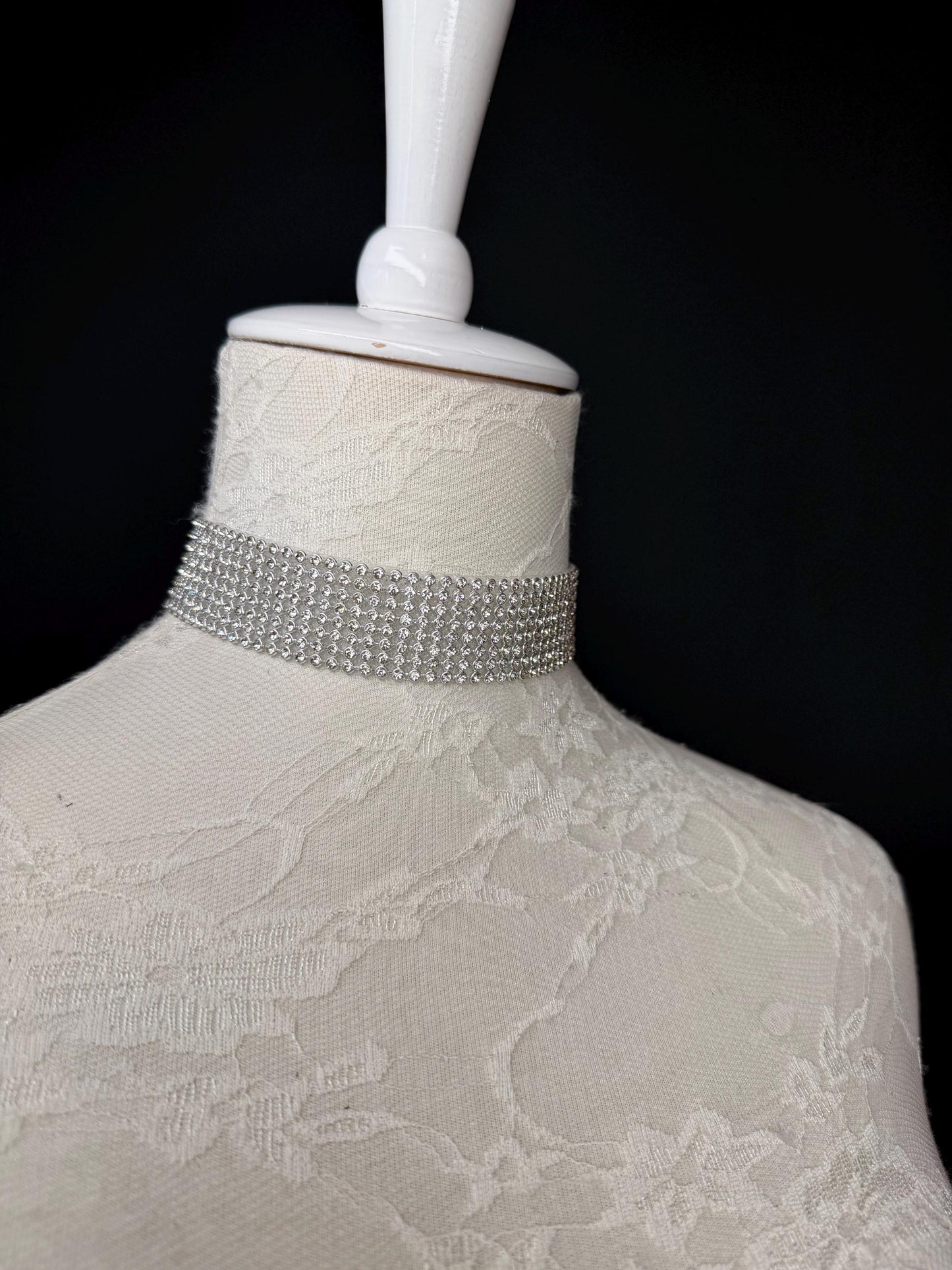 Rhinestone Choker: Handmade Elegant Bridal Necklace Choker, Diamante, Jewels, Silver