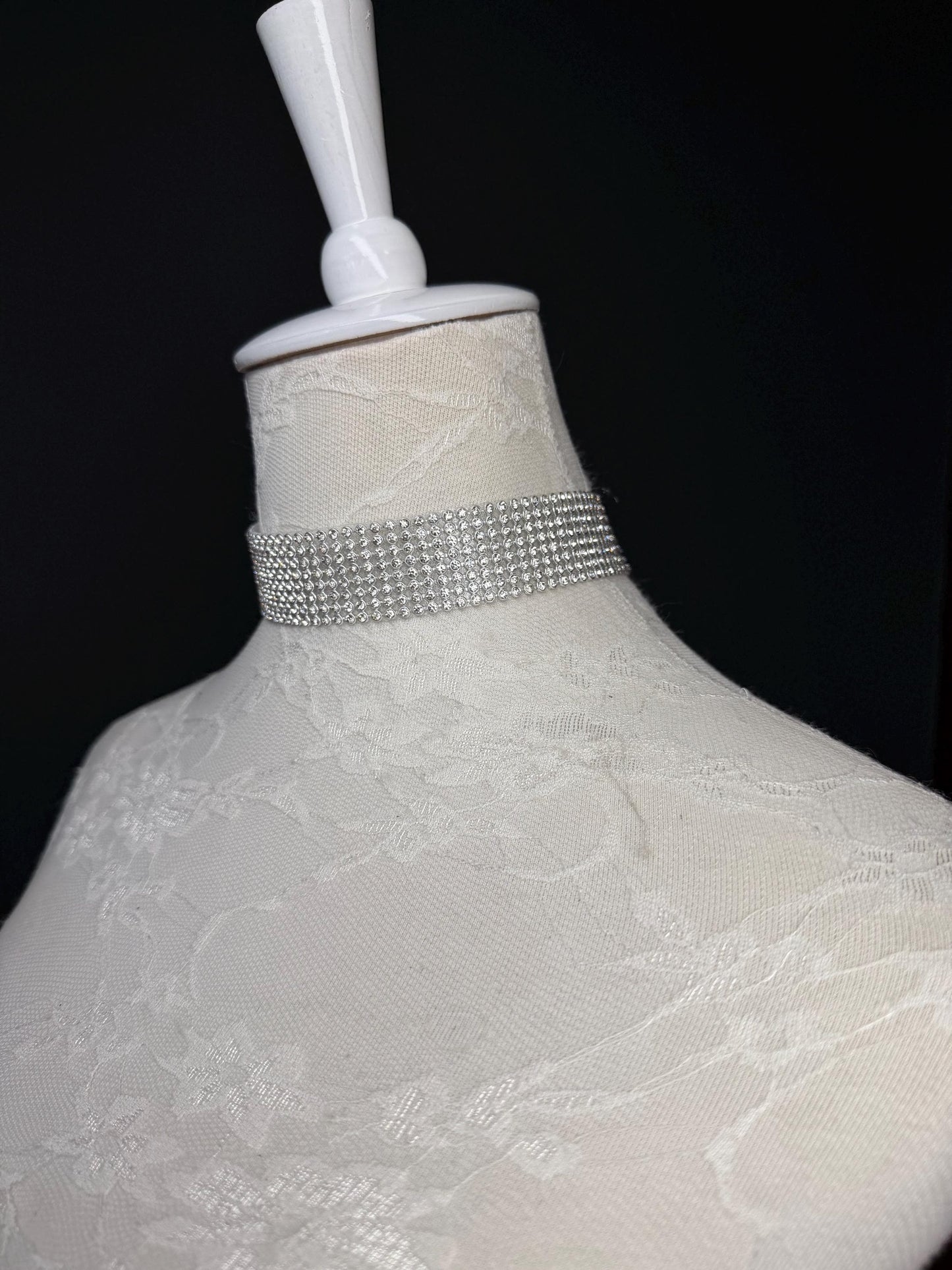 Rhinestone Choker: Handmade Elegant Bridal Necklace Choker, Diamante, Jewels, Silver