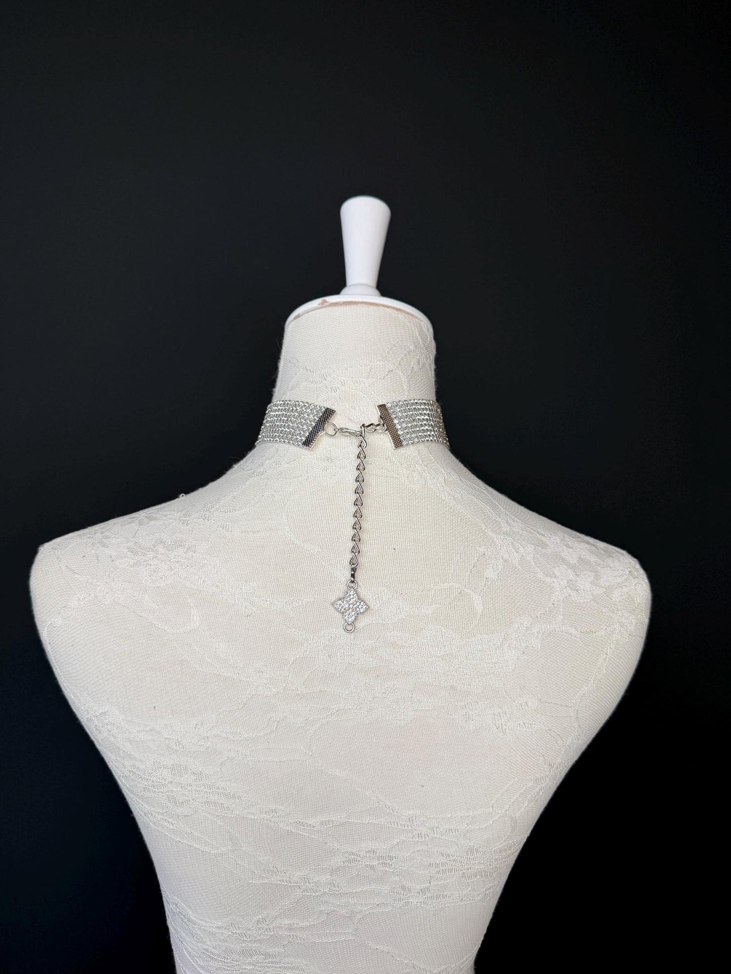 Rhinestone Choker: Handmade Elegant Bridal Necklace Choker, Diamante, Jewels, Silver