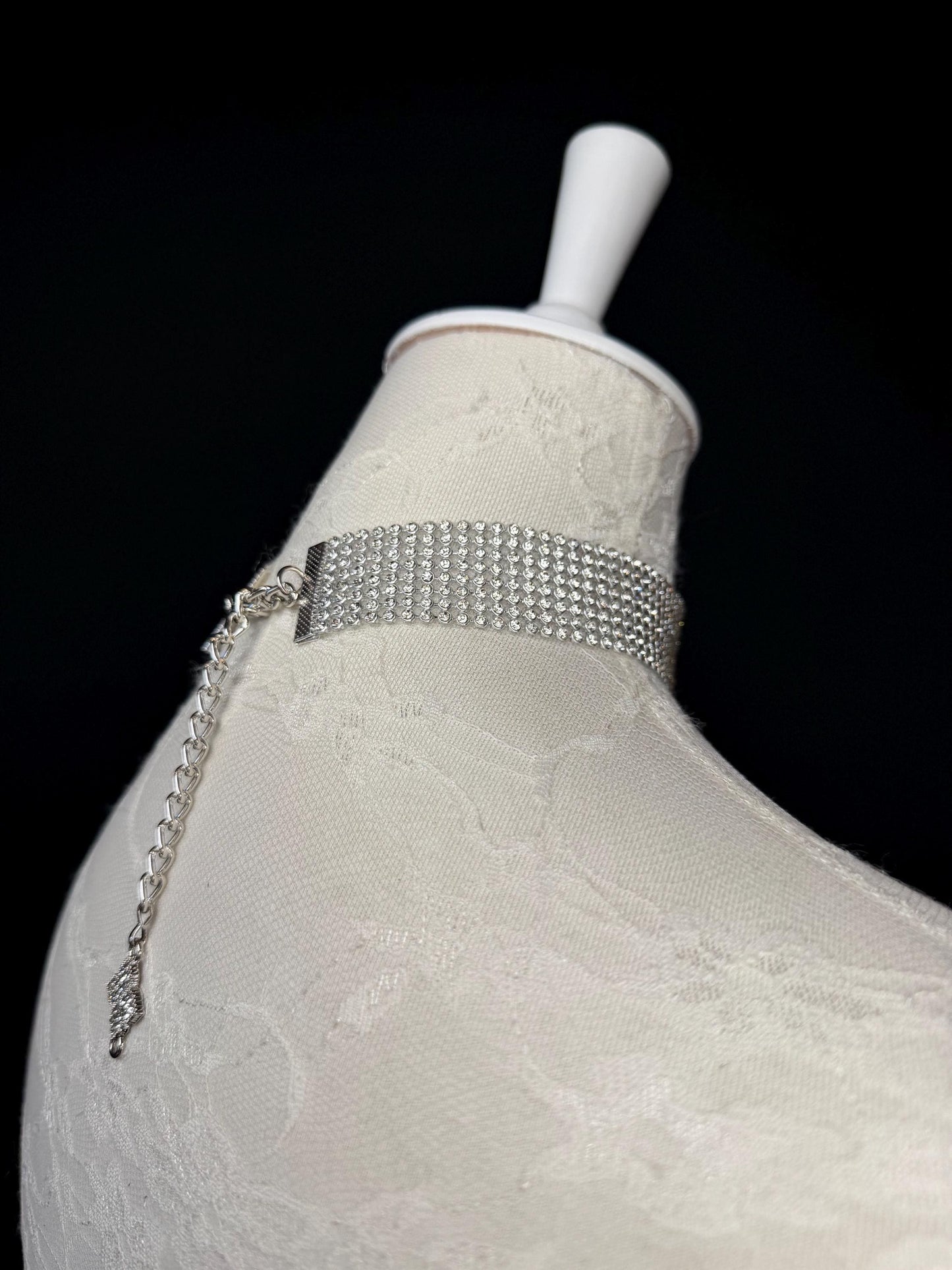 Rhinestone Choker: Handmade Elegant Bridal Necklace Choker, Diamante, Jewels, Silver
