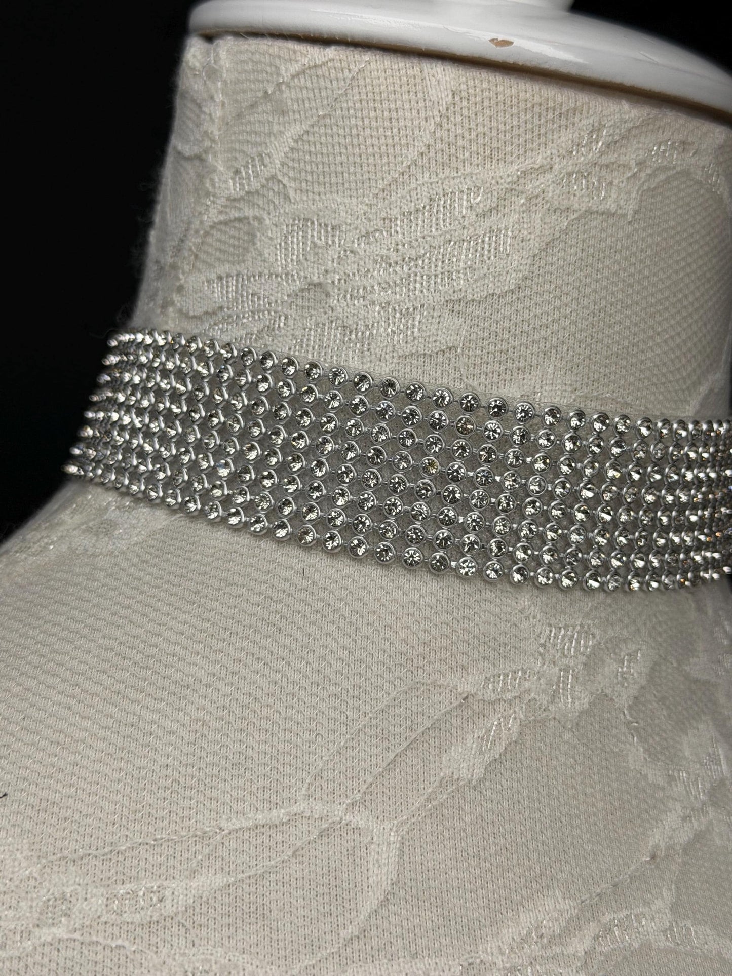 Rhinestone Choker: Handmade Elegant Bridal Necklace Choker, Diamante, Jewels, Silver