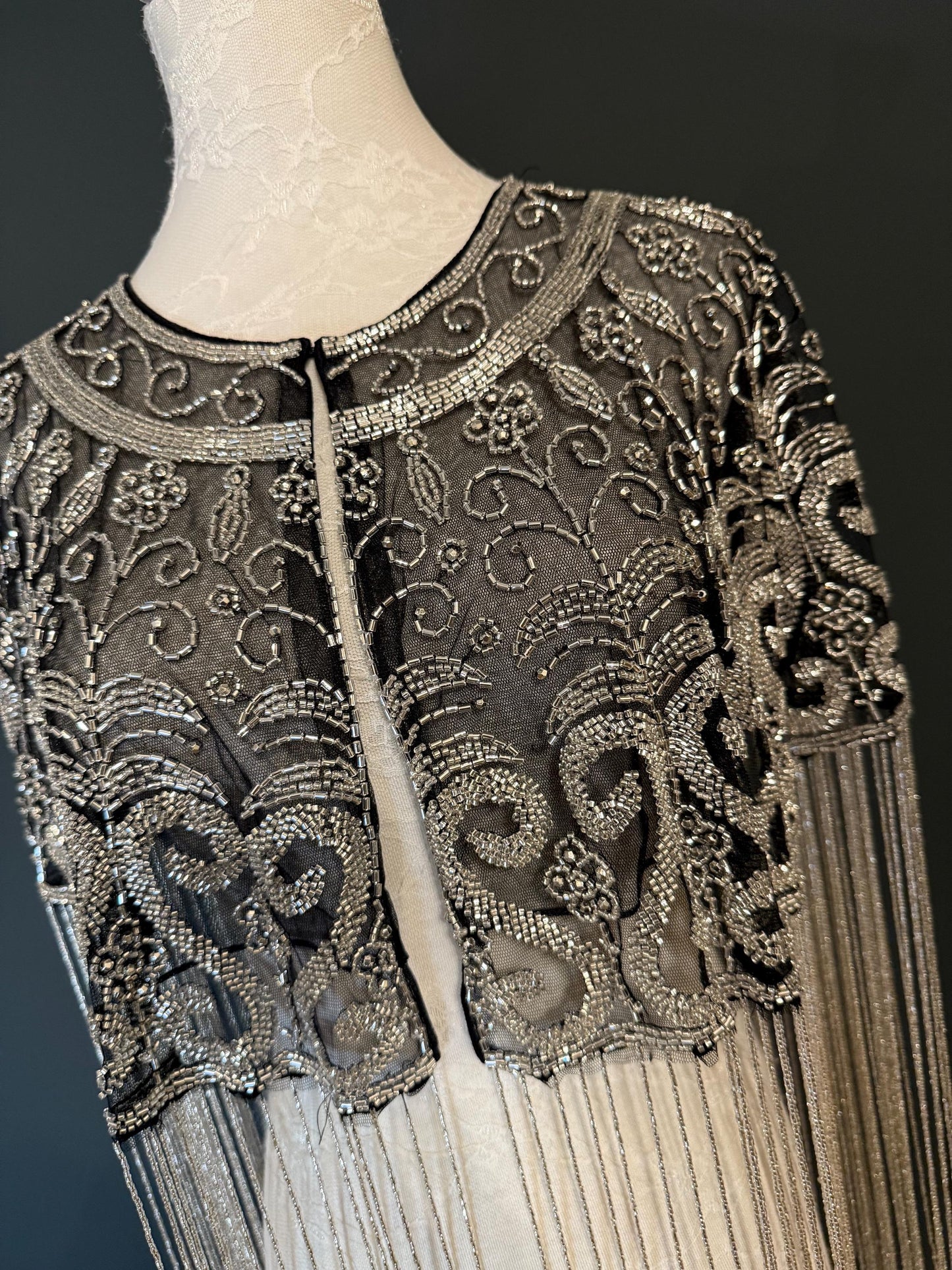 Beaded Fringe Cape Shawl – Handmade Gold or Silver Embellished Evening Wrap