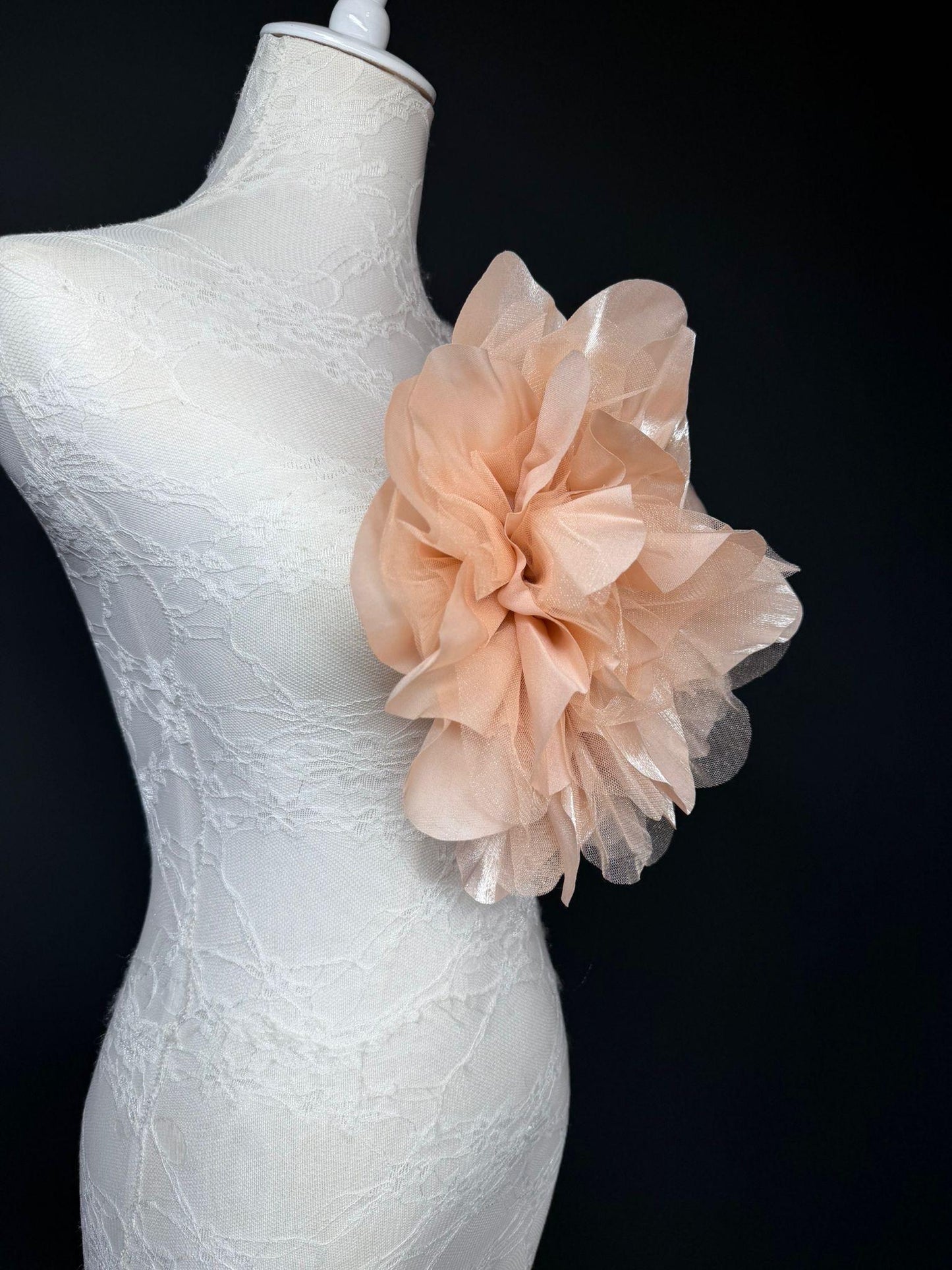 Oversized Large Organza Corsage Flower, Peach, 5 colours, 11”, 27cm