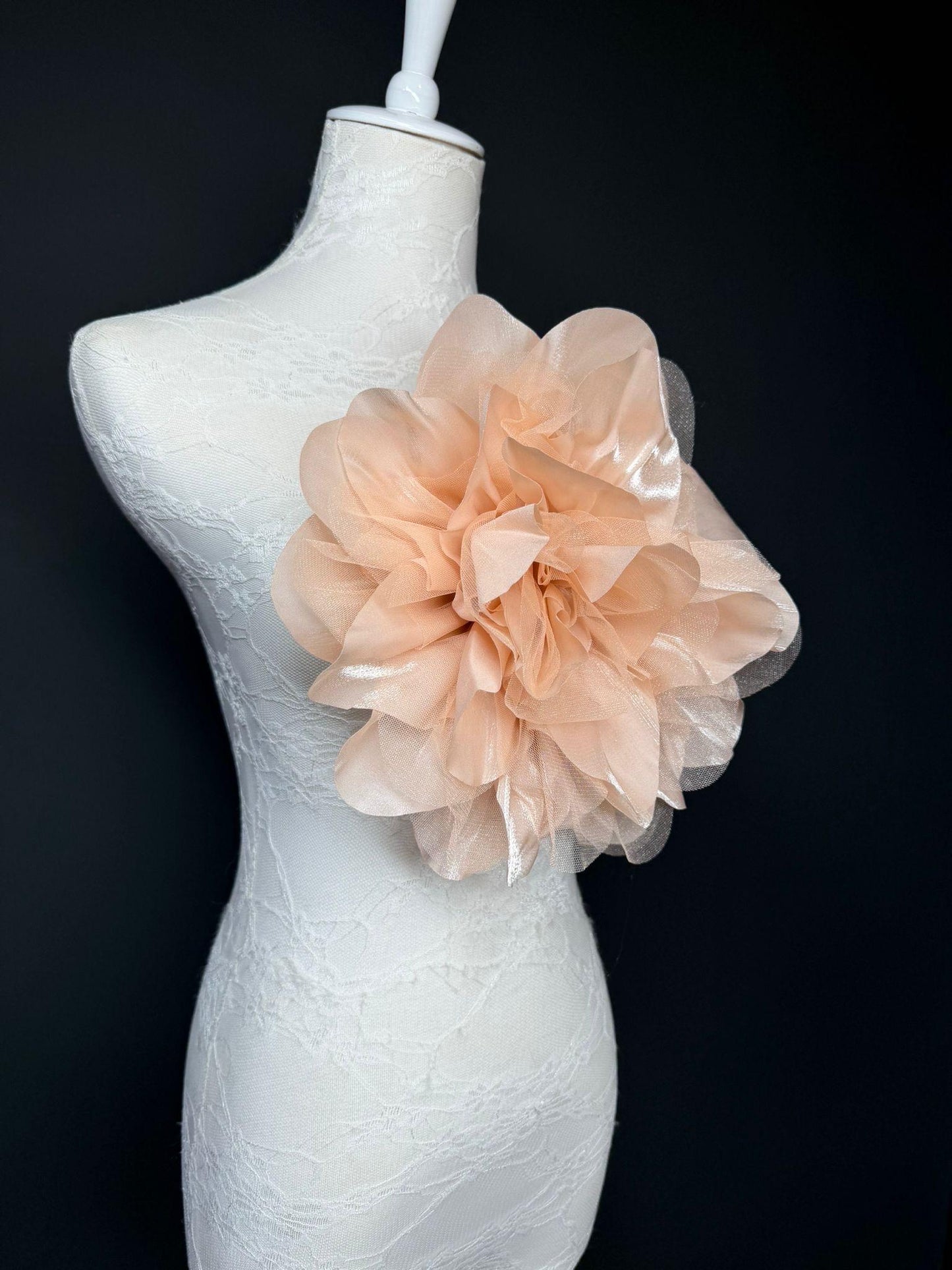Oversized Large Organza Corsage Flower, Peach, 5 colours, 11”, 27cm