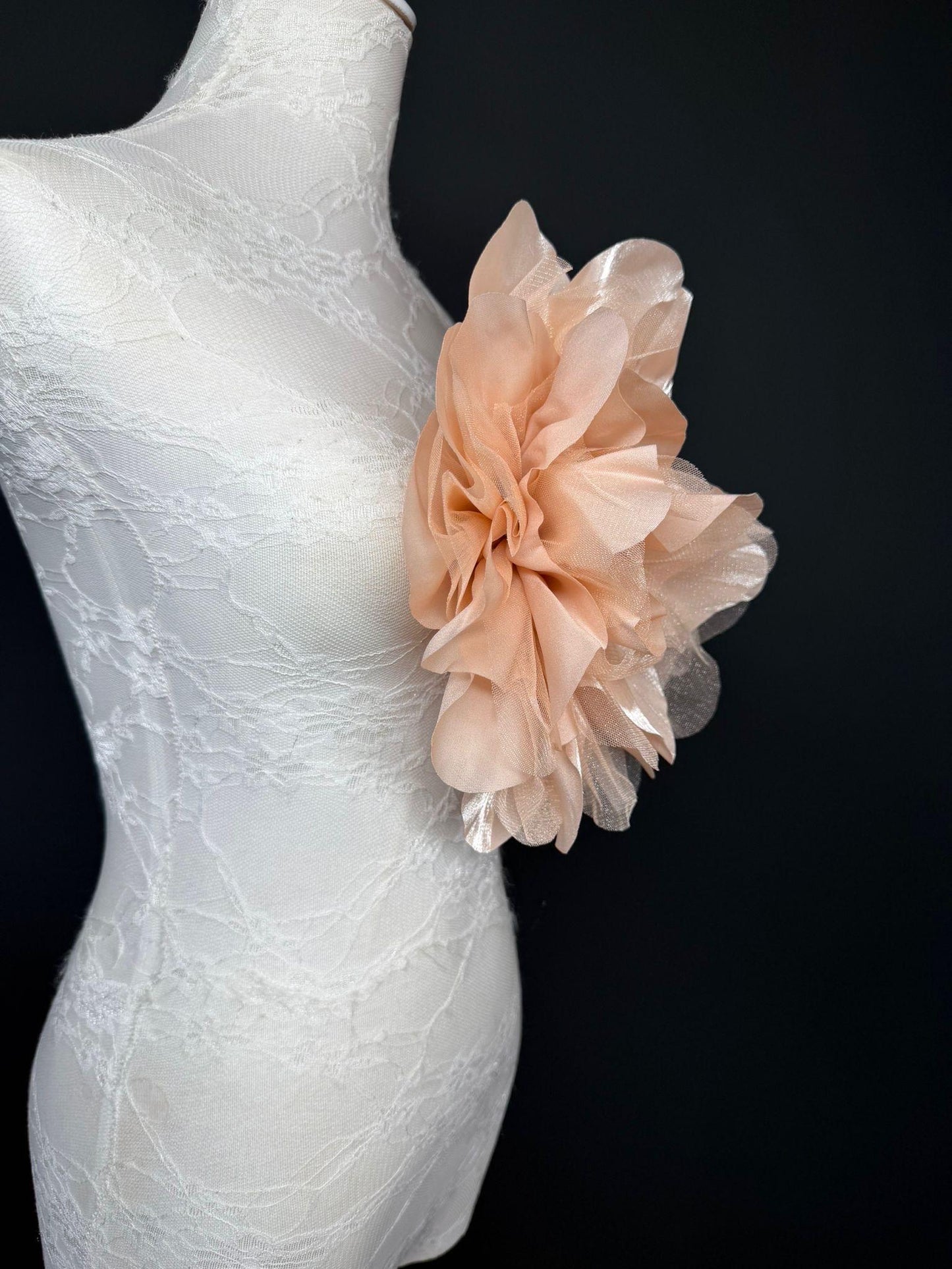Oversized Large Organza Corsage Flower, Peach, 5 colours, 11”, 27cm