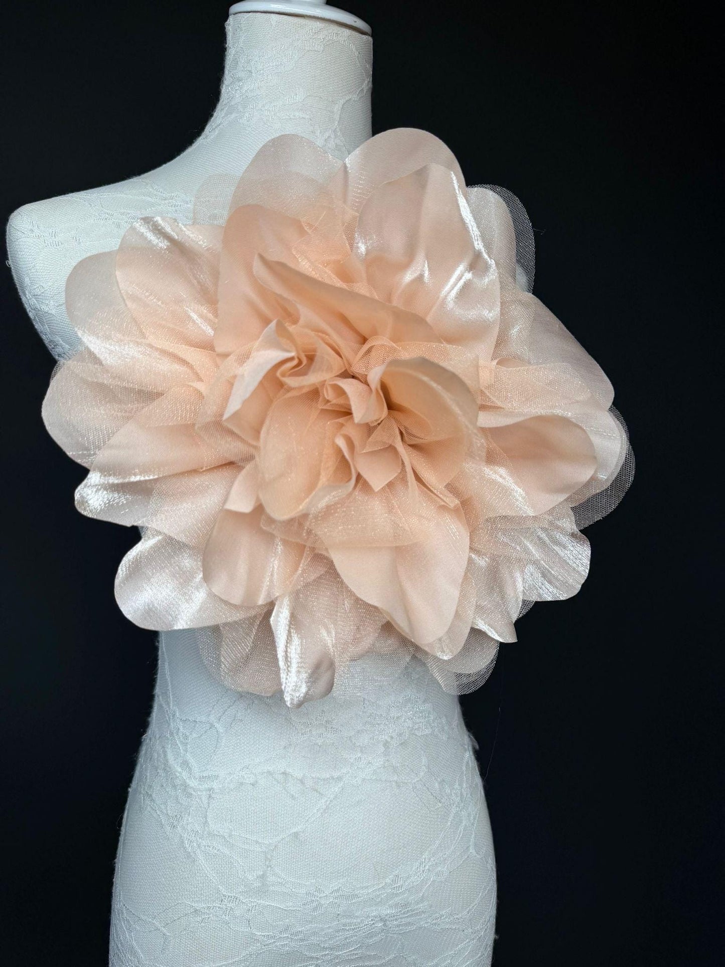 Oversized Large Organza Corsage Flower, Peach, 5 colours, 11”, 27cm