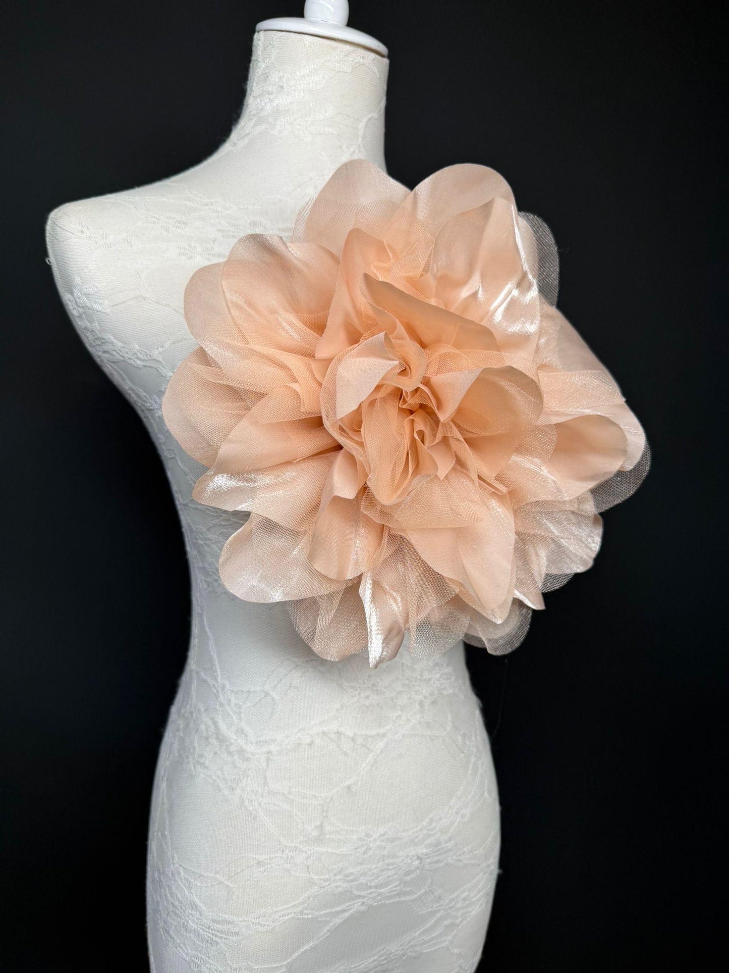 Oversized Large Organza Corsage Flower, Peach, 5 colours, 11”, 27cm