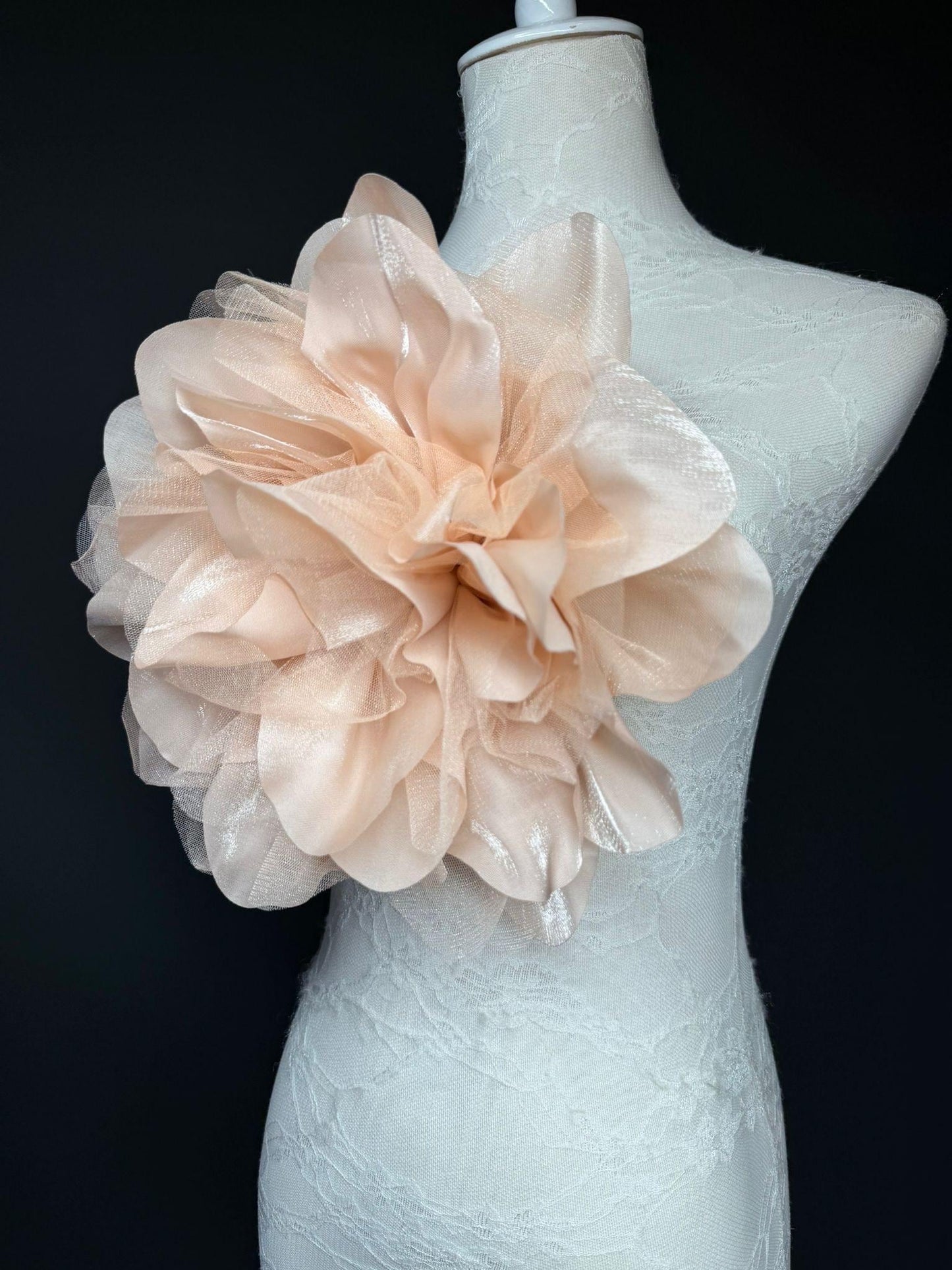 Oversized Large Organza Corsage Flower, Peach, 5 colours, 11”, 27cm