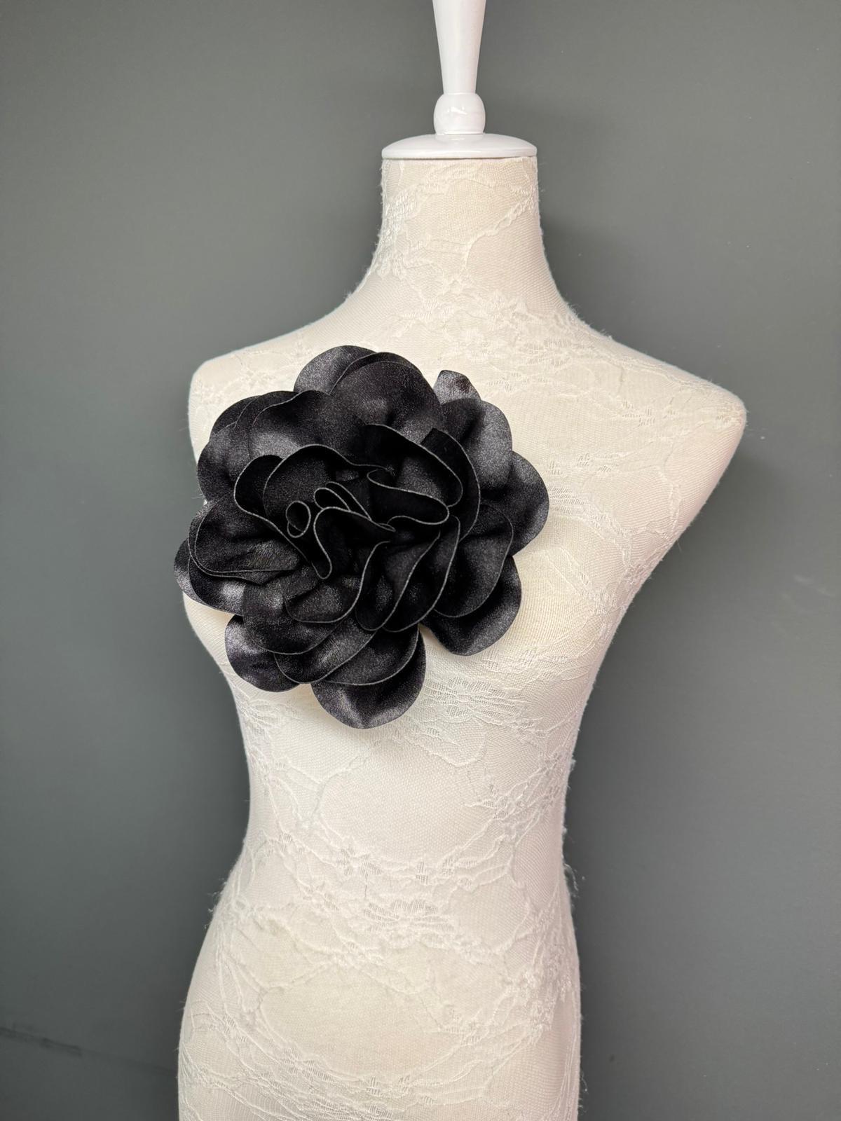 Large 3D Corsage Flower, Luxurious Satin Fabric, 12 Colours, 20cm, 8” Wide, Pin on Corsage, Bridal, Dress, Hair, Wedding, Race Day, Black