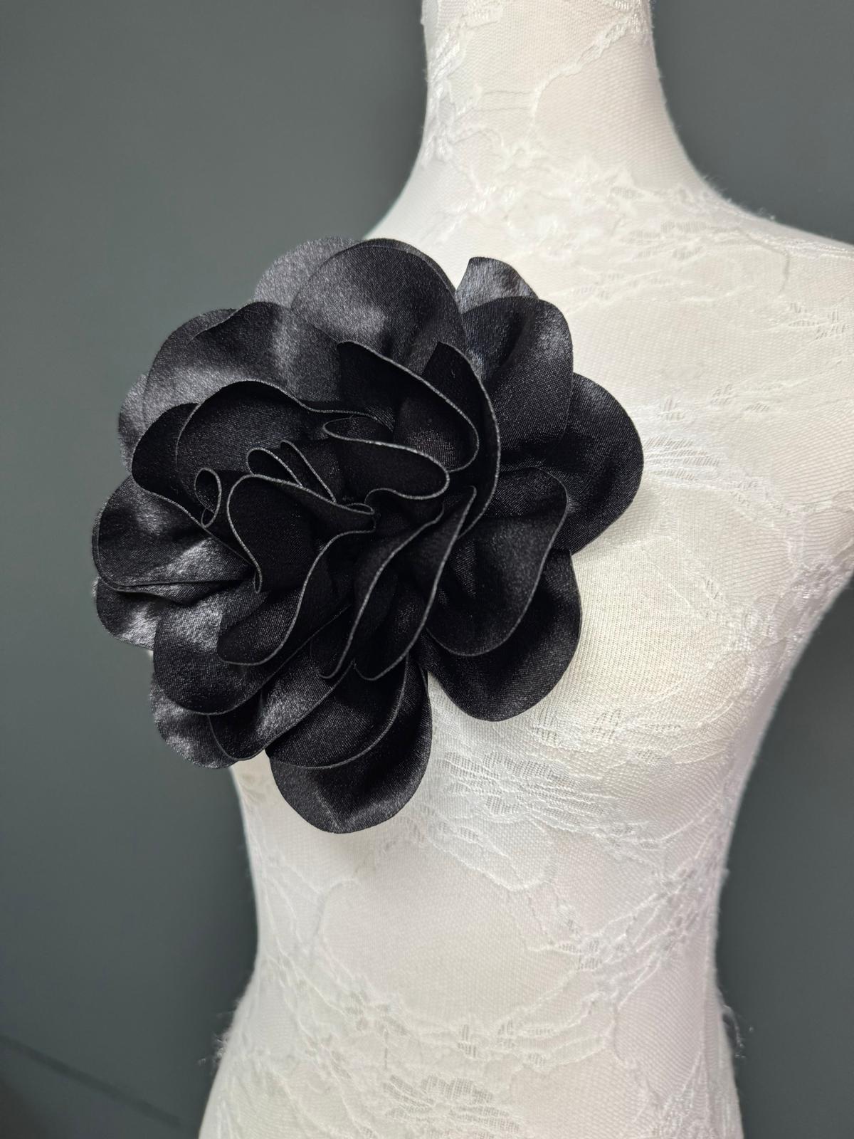 Large 3D Corsage Flower, Luxurious Satin Fabric, 12 Colours, 20cm, 8” Wide, Pin on Corsage, Bridal, Dress, Hair, Wedding, Race Day, Black