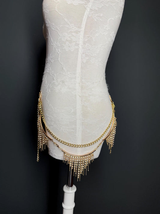 Rhinestone Diamanté Layered Jeans Chains, Bags, Elegant, 3 size selection, Silver, 2 Layers, Festival, Costume, Gift, Gold, Gold Chain