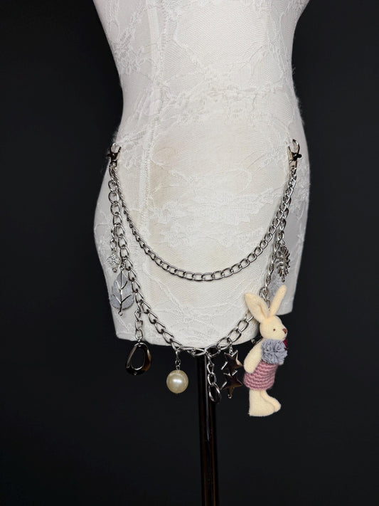 Handmade Jeans Chain with Charms, Silver Metal, Custom Length