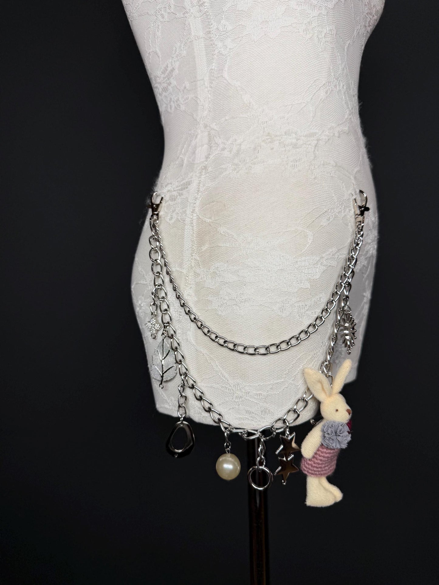 Handmade Jeans Chain with Charms, Silver Metal, Custom Length