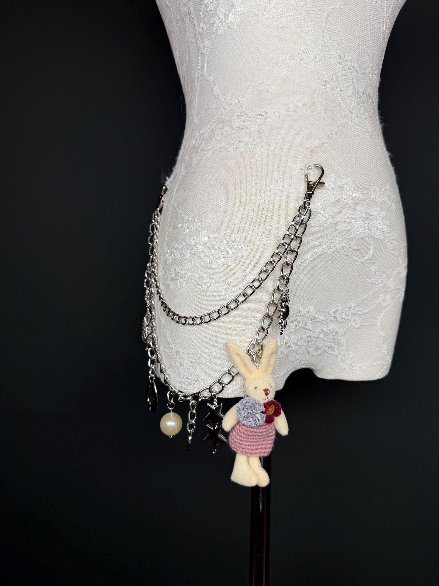 Handmade Jeans Chain with Charms, Silver Metal, Custom Length