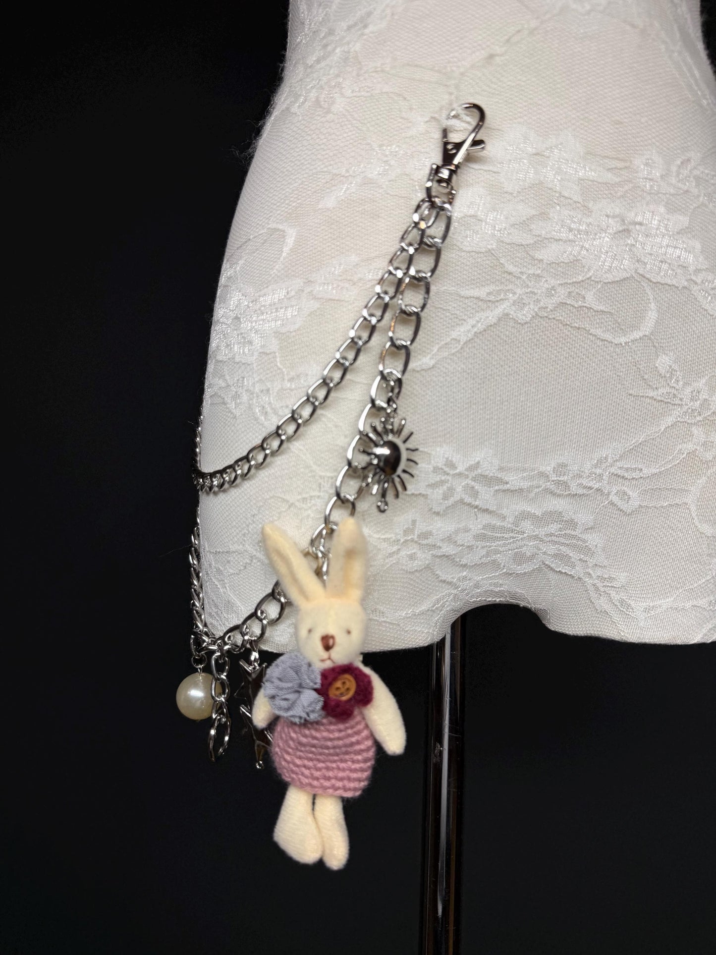 Handmade Jeans Chain with Charms, Silver Metal, Custom Length